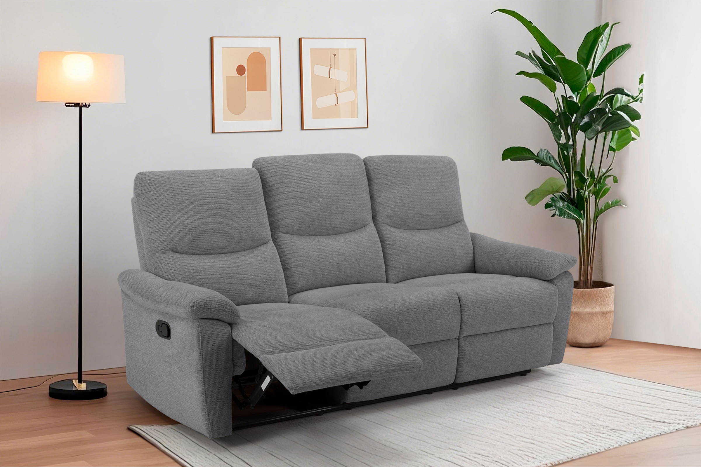 Home affaire 3-Sitzer "ODILON, Sofa 167 cm, Federkern, Struktur-Bezug" 105-150 Relax- und Liegeposition manuell/elektrisch, USB A/C
