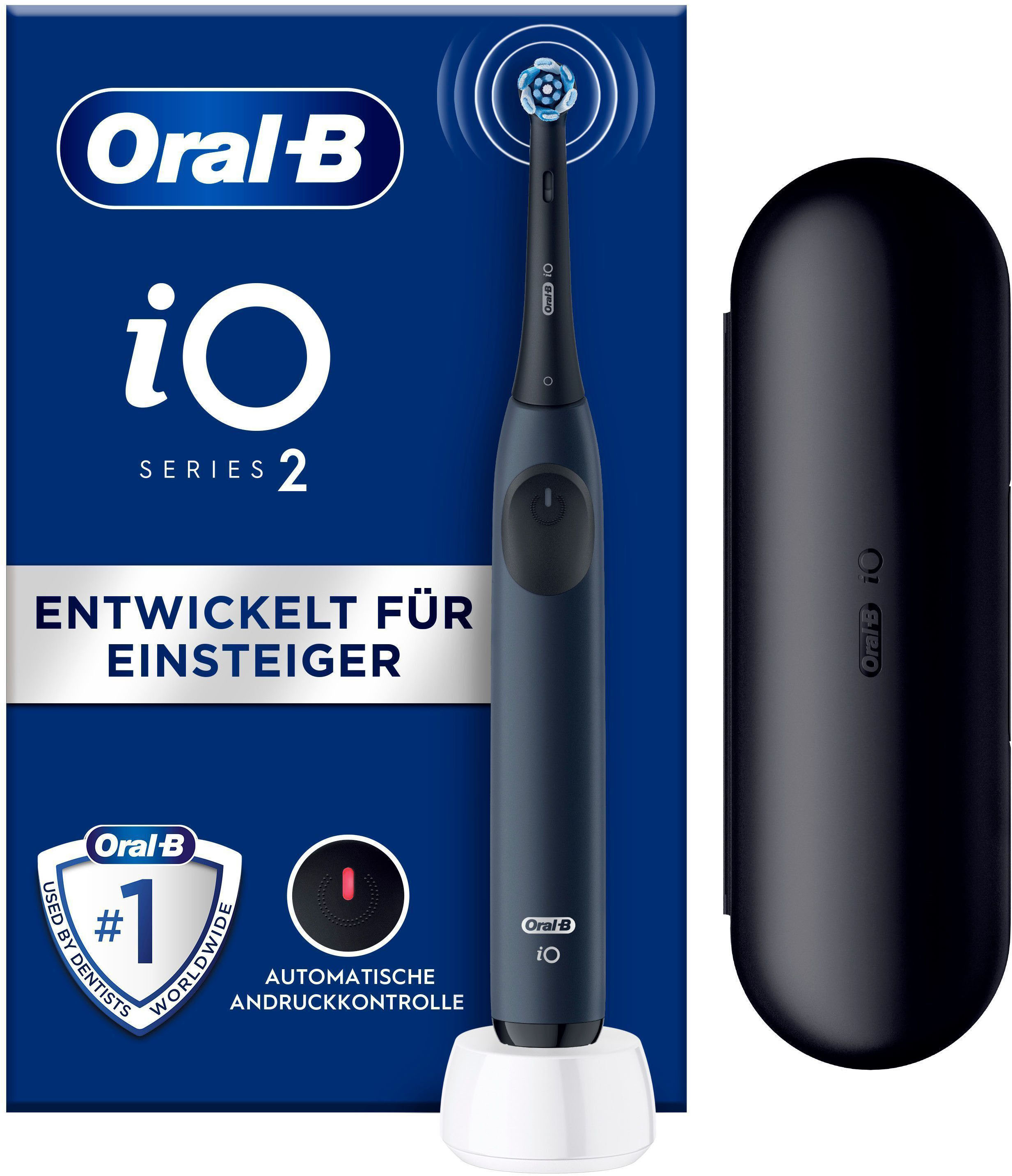 Oral-B Elektrische Zahnbürste "iO Series 2" 1 Stk. Aufsteckbürsten für die ultimative Reinigung, Reise-Etui