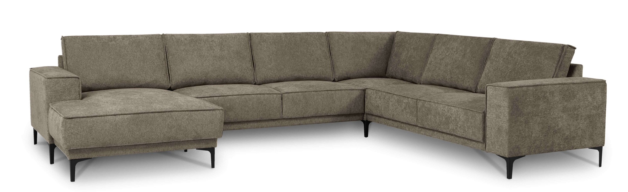 Places of Style Wohnlandschaft »XXL Sofa Oland, Struktur, Flachgewebe, Luxus-Microfaser, Boucle«, U-Form, 342 cm, Wellenunterfederung, Skandi-Design, Metallfüße