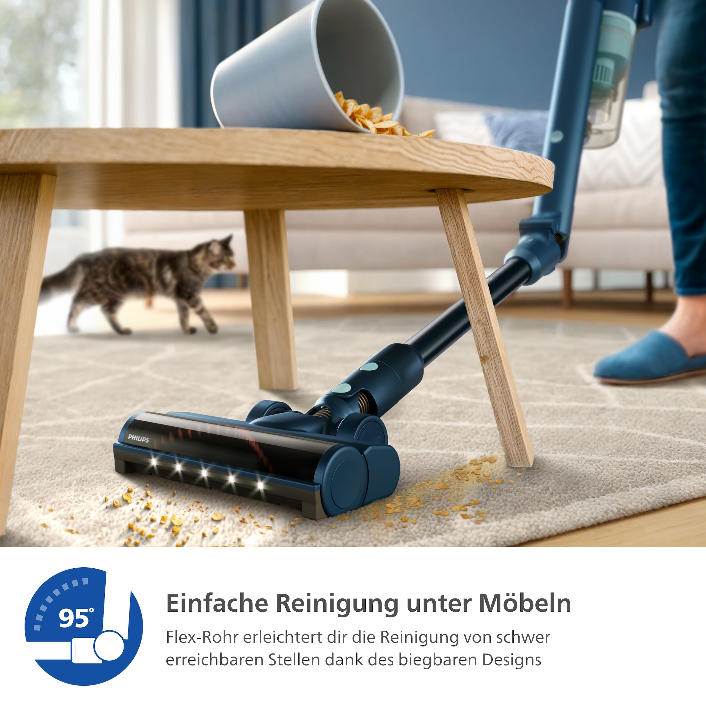 Philips Akku-Hand-und Stielstaubsauger »XC5242/10 5000 Series „Teppichwunder“ mit Flexrohr«, mit bis zu 60 Minuten Laufzeit und TriActive Multi-LED-Düse