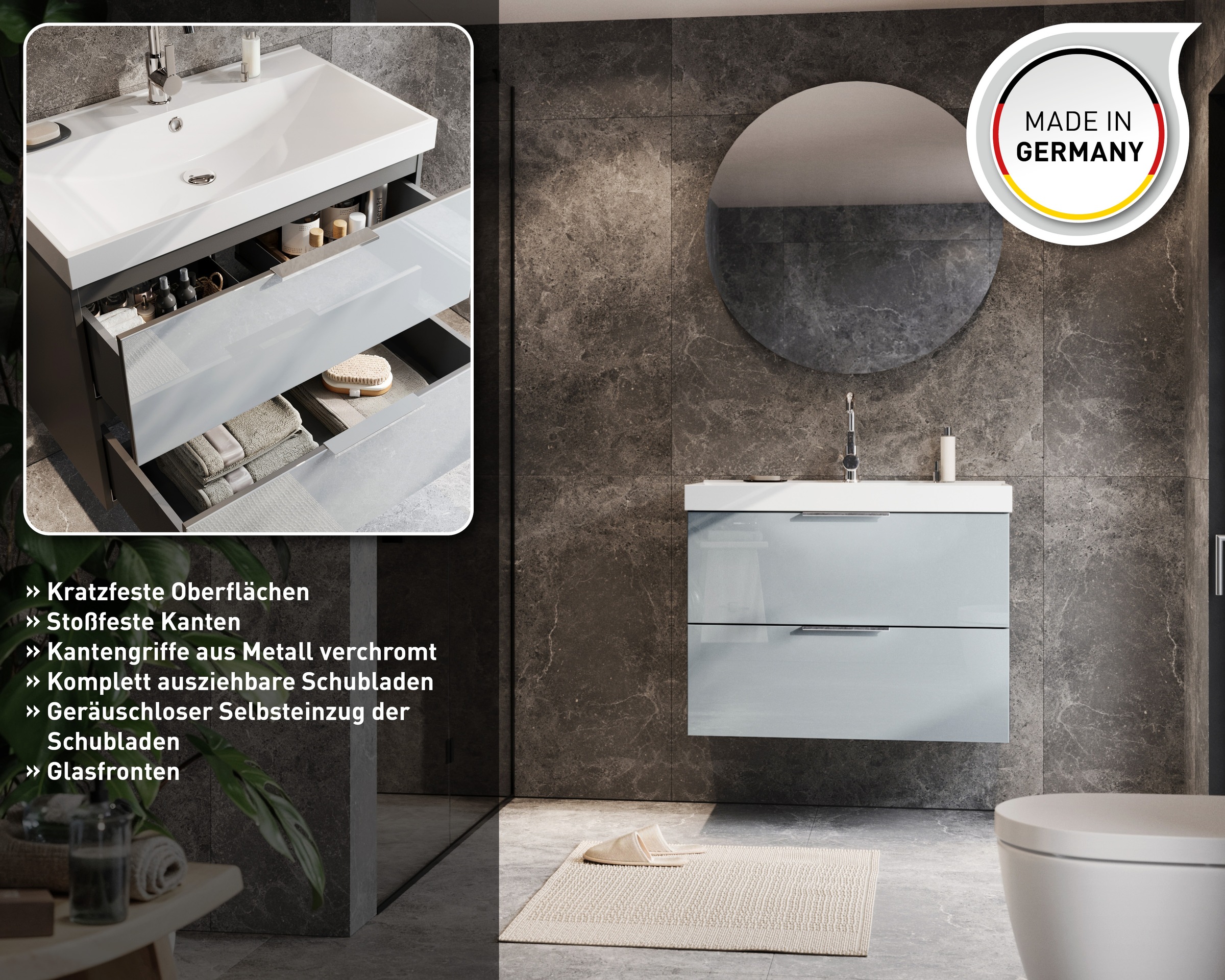 GERMANIA Waschtisch »Bisbee« 1 Stk. tlg. Waschtisch mit Glasfront in verschiedenen Breiten