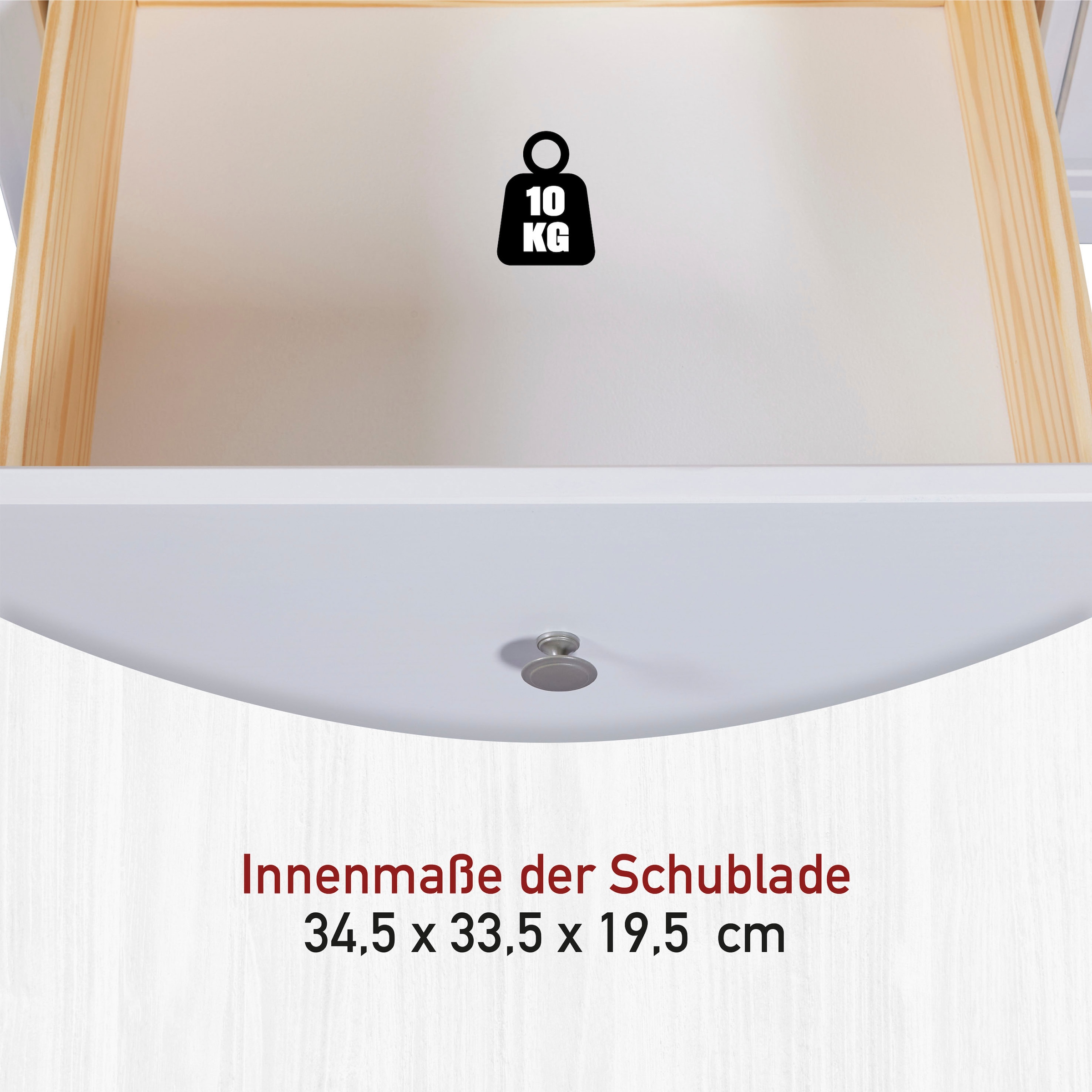 Inter Link Nachtkommode »Pinora, Kiefer Massivholz, Weiss, 1 Schublade, 47 x 39,5 x 66 cm« 1 Stk. tlg. Nachttisch im modernem Skandi Look, offenes Fach