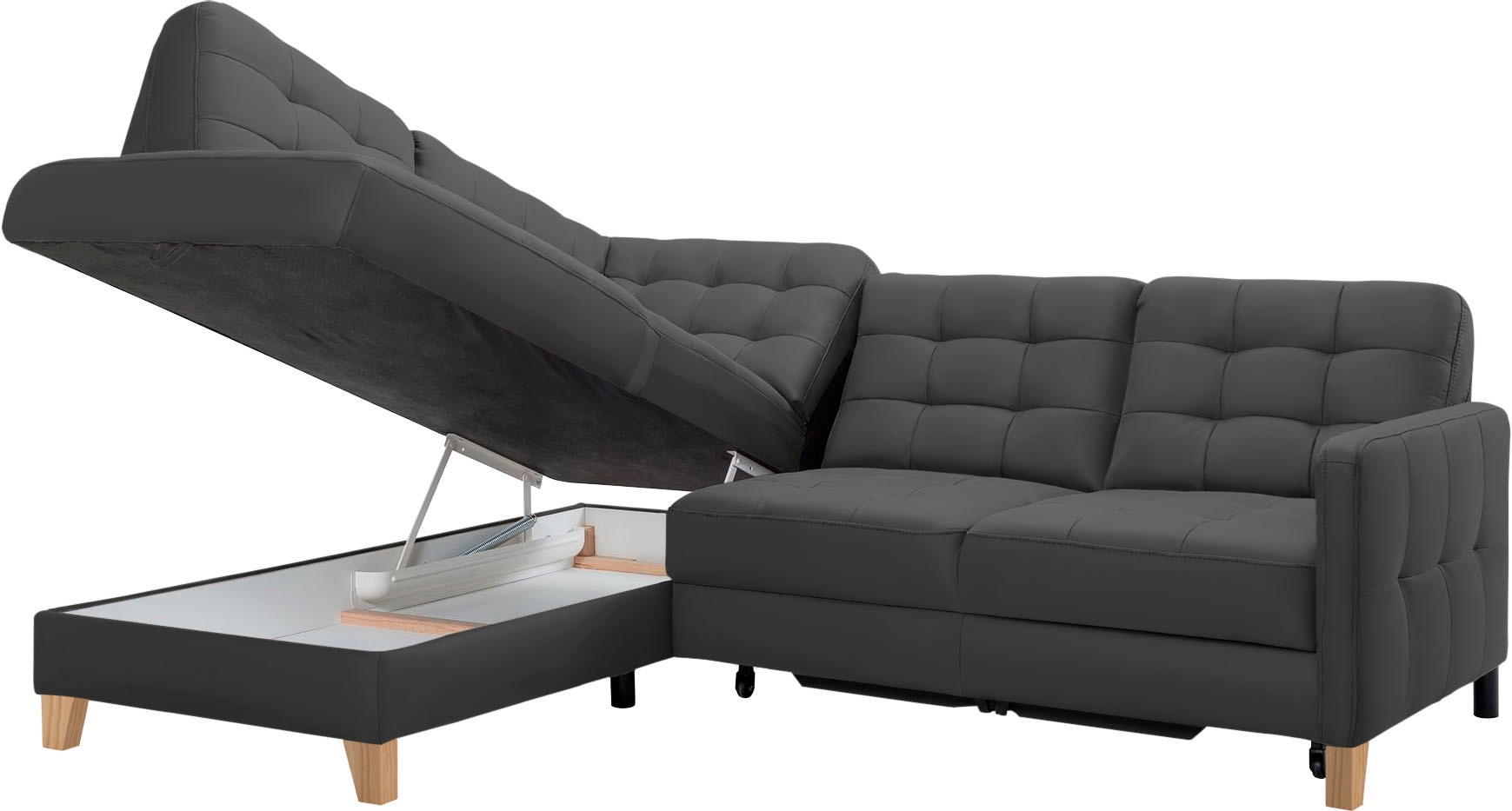 exxpo - sofa fashion Ecksofa »Elio, kompakt und komfortabel, bequem, zeitloses Design, L-Form«, wahlweise mit Bettfunktion und Bettkasten