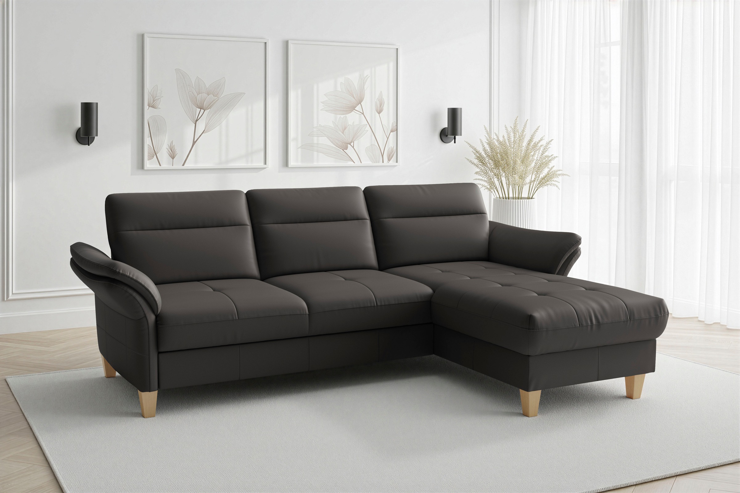 sit&more Ecksofa "Pamela L-Form, Leder, B: 218 und 230 cm mit Recamiere links od. rechts" optional Armteilverstellung, Schlaffunktion & Bettkasten