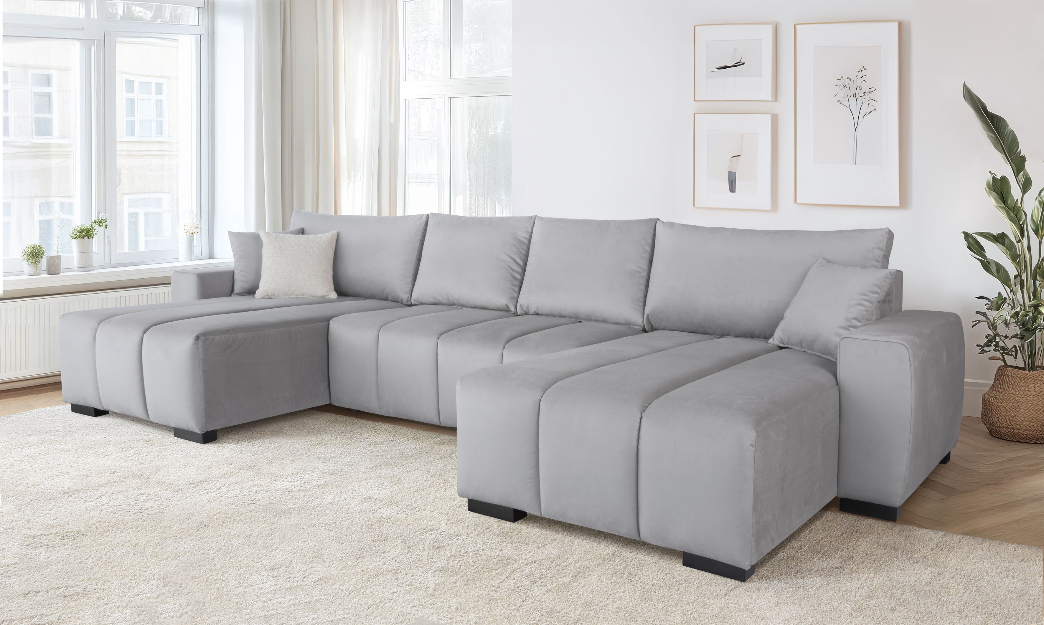 Home affaire Wohnlandschaft "Bello U-Form, B: 347 cm" Schlaffunktion, Bettkasten & 2 Zierkissen, Federkern