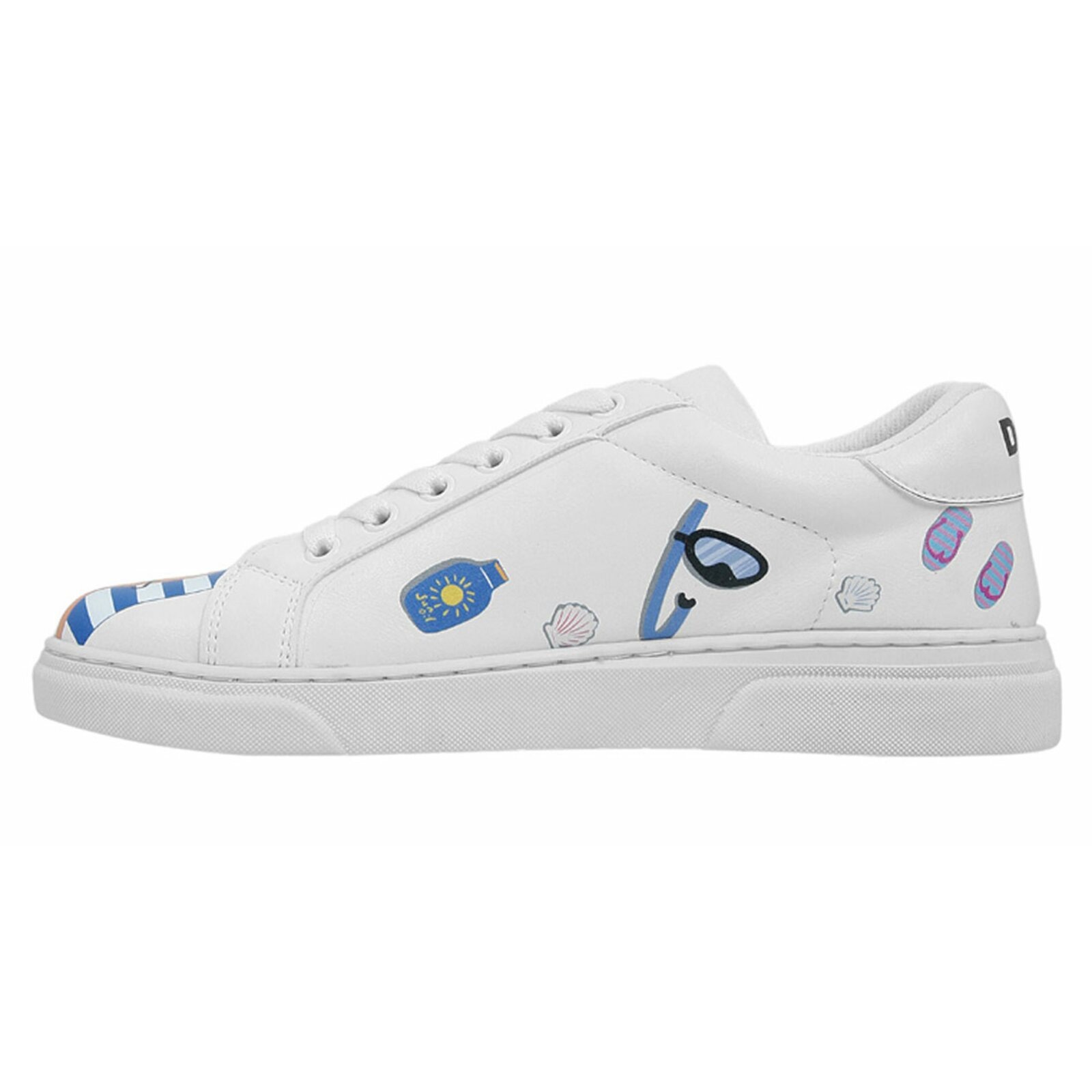 Sneaker DOGO "Ace Low-Top Sneaker Cats On The Beach Damen Sneaker", Damen, Gr. 40, Normalschaft, weiß, Lederimitat, Schuhe Sneaker, Handgefertigt 3