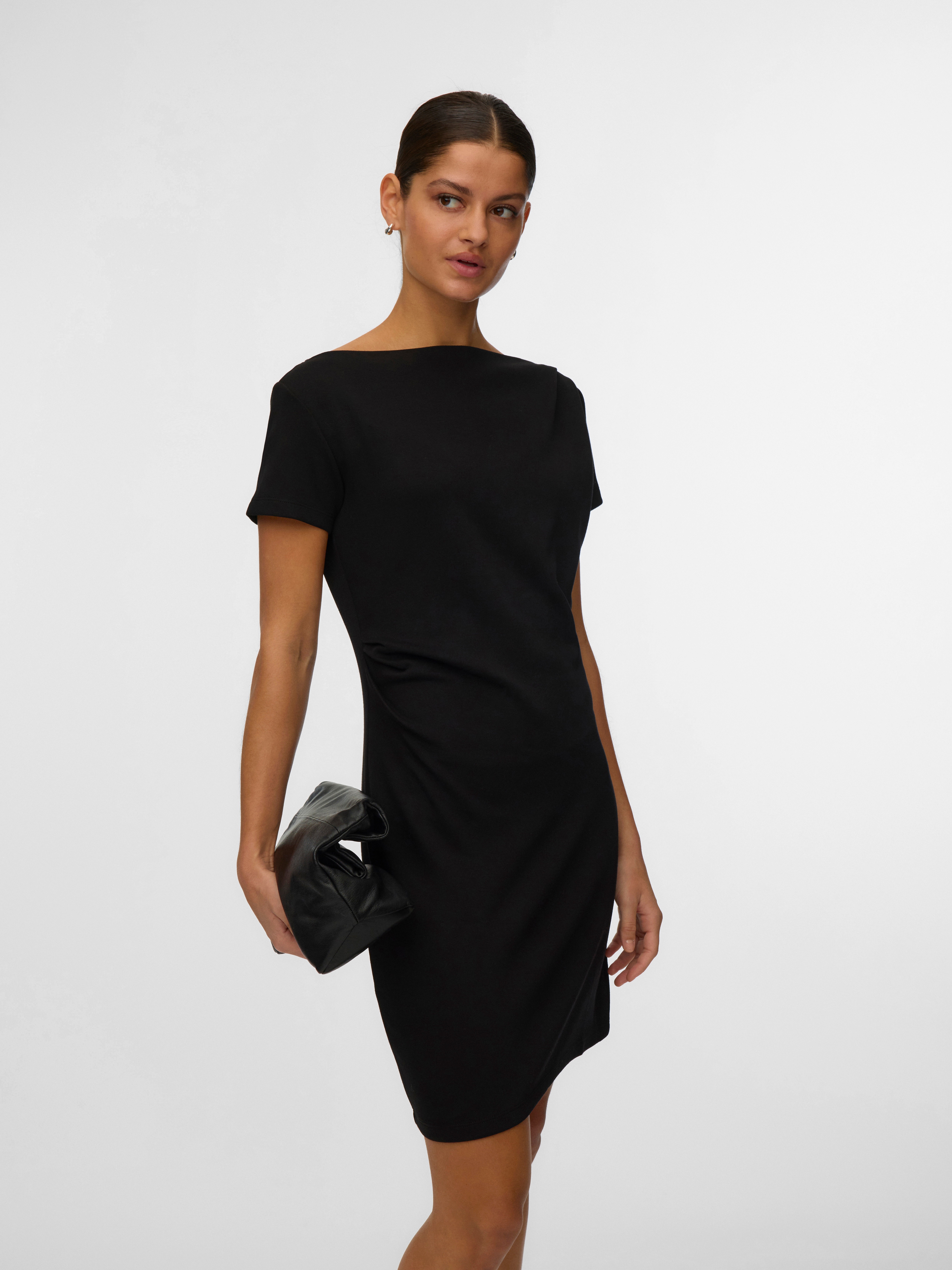 Vero Moda Minikleid "VMMILLE SS SHORT DRESS JRS NOOS" Materialmix, mit Raffung