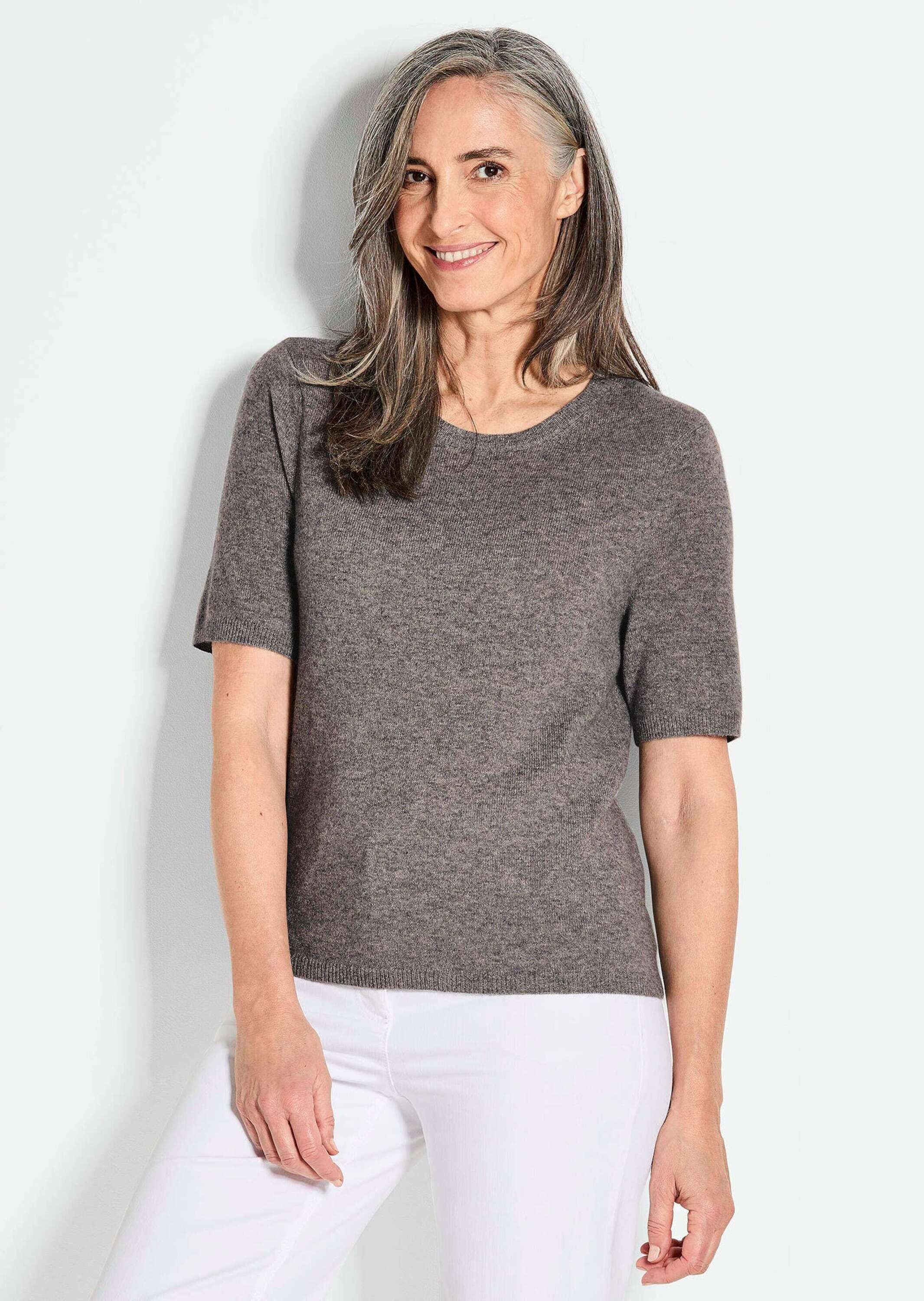 GOLDNER Kurzarmpullover »Kurzgröße Halbarmpullover mit Rundhals aus Kaschmir«