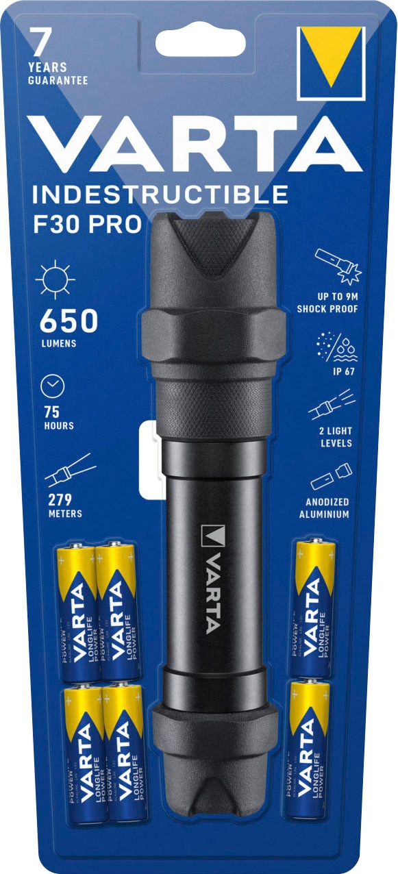 VARTA Taschenlampe »Indestructible Watt Aluminium wasser- bestellen und 6 LED«, auf BAUR Rechnung staubdicht, | F30 eloxiertes stoßabsorbierend, Pro Gehäuse