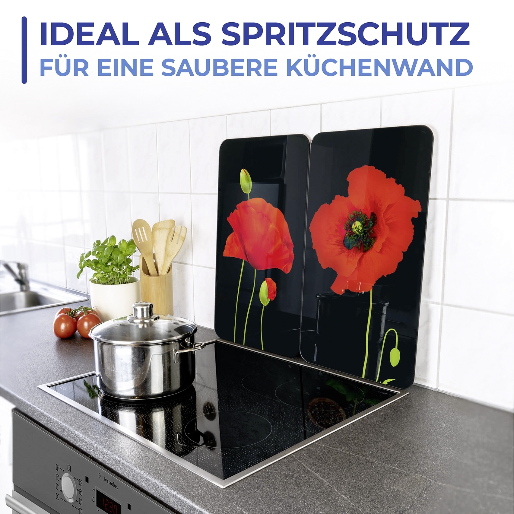 Maximex Herd-Abdeckplatte »Universal Modell Mohn«, (Set, 2 tlg.), Herdabdeckung für alle Herdarten, kratzfest, mit rutschfesten Füßen