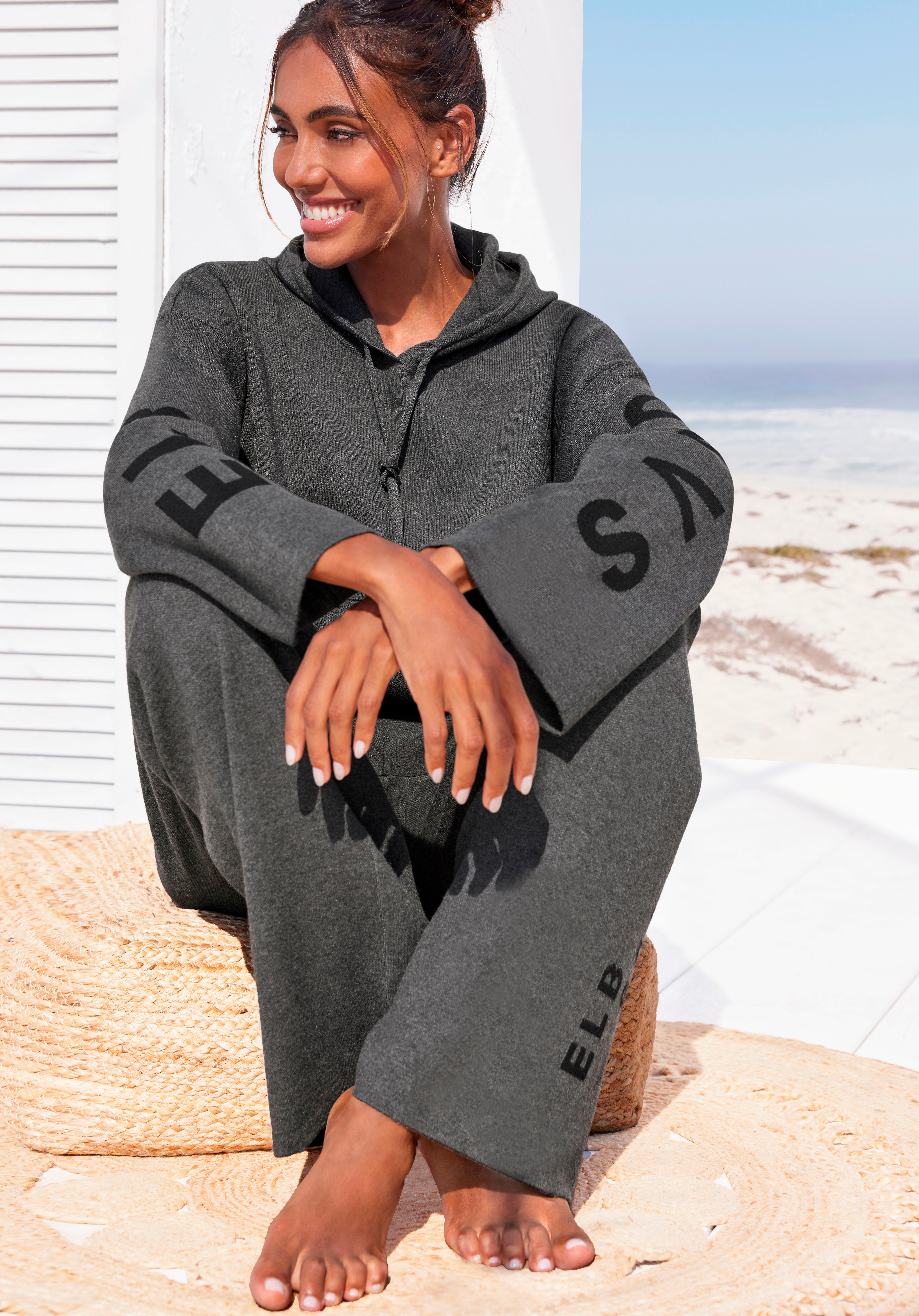 Thumbnail - Elbsand Strickhose mit weitem Bein und eingestricktem Logo, Loungewear