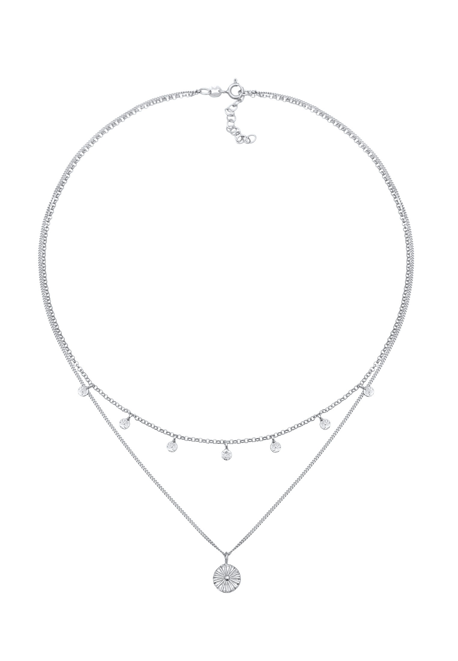 Elli Silberkette »Halskette Layer Plättchen Disc Sonne 925 Silber«