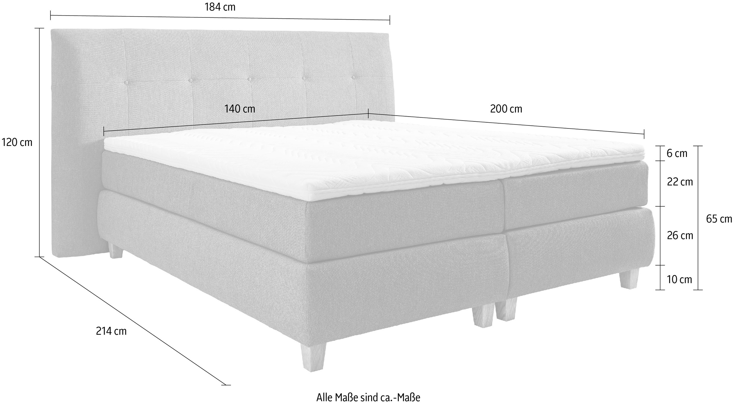 alina Boxspringbett »Luella«, ADA trendline Boxspringbett, inkl. Matratze und Viscoschaum-Topper