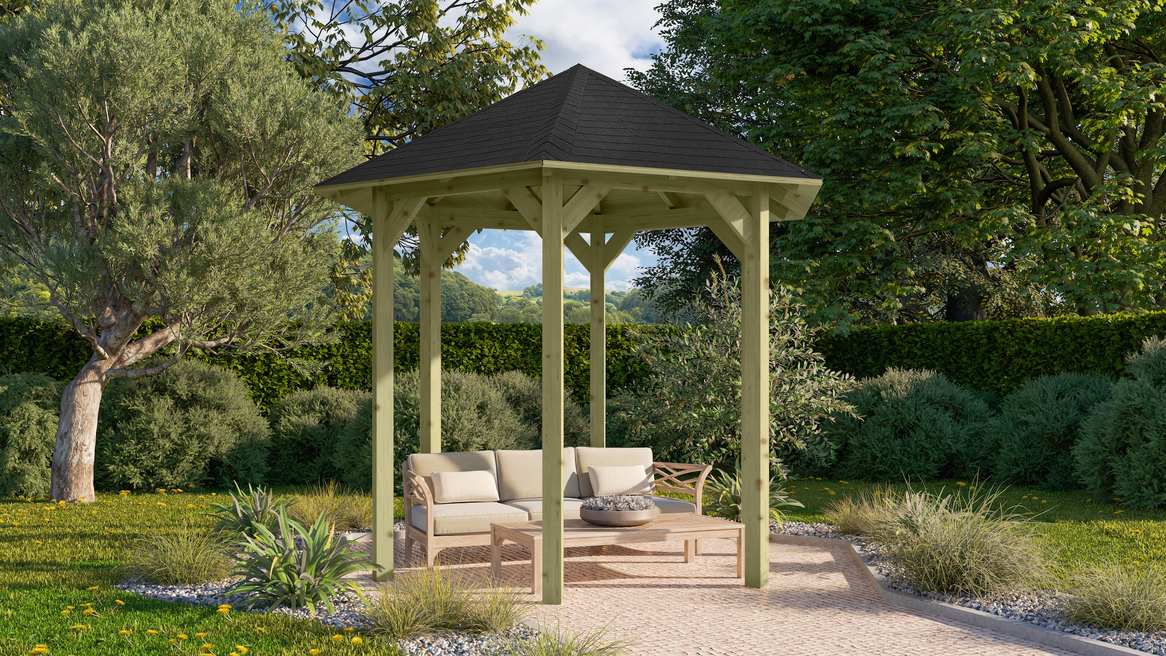 Karibu Pavillon "Lissabon" BxTxH: 260x299x280 cm, mit schwarzen Dachschinde günstig online kaufen