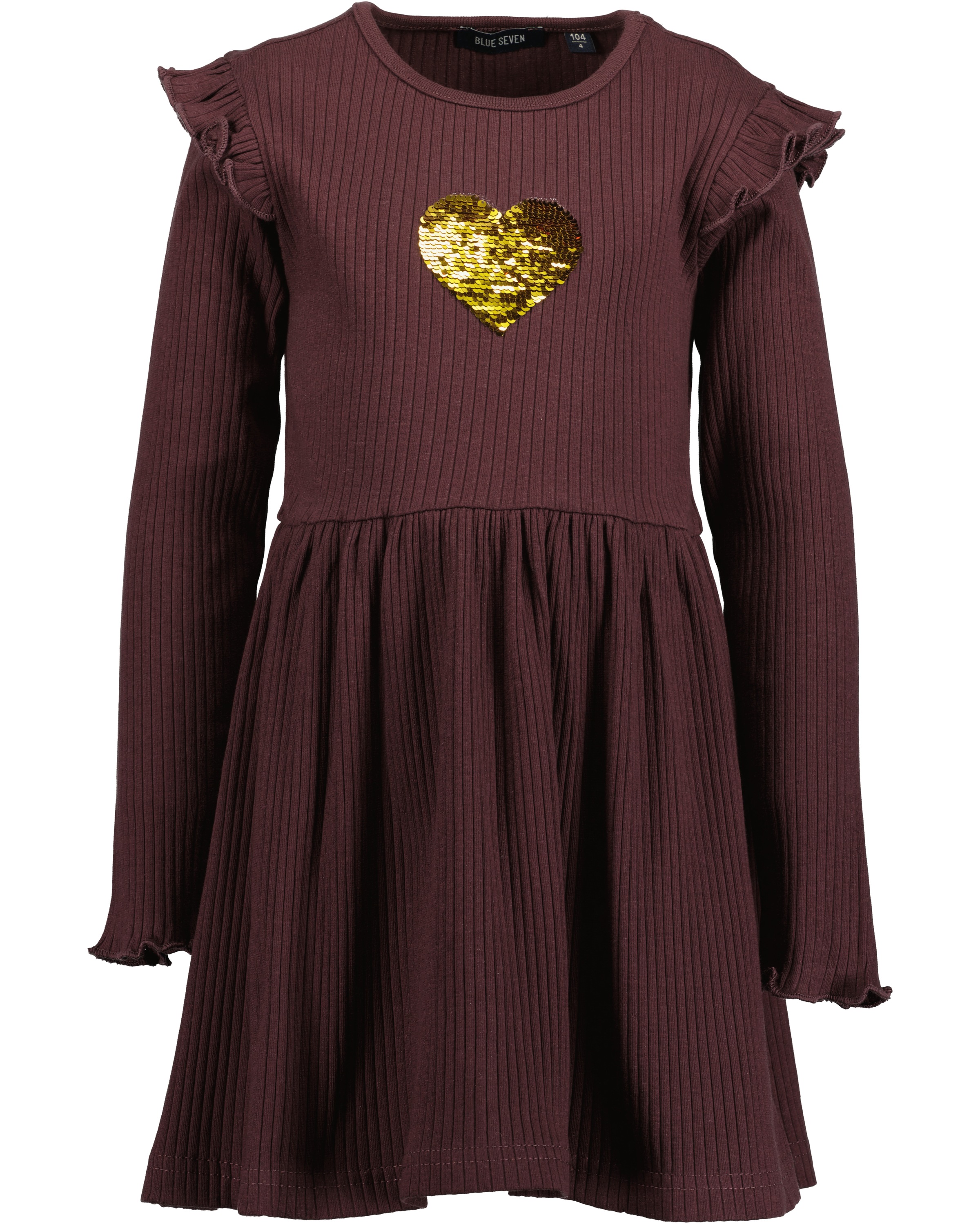 BLUE SEVEN Mädchen Jerseykleid, braun, Gr. 116, unifarben, Rippware, Obermaterial: 95% Baumwolle, 5% Elasthan, Kleider, Baumwollmischung, tolle