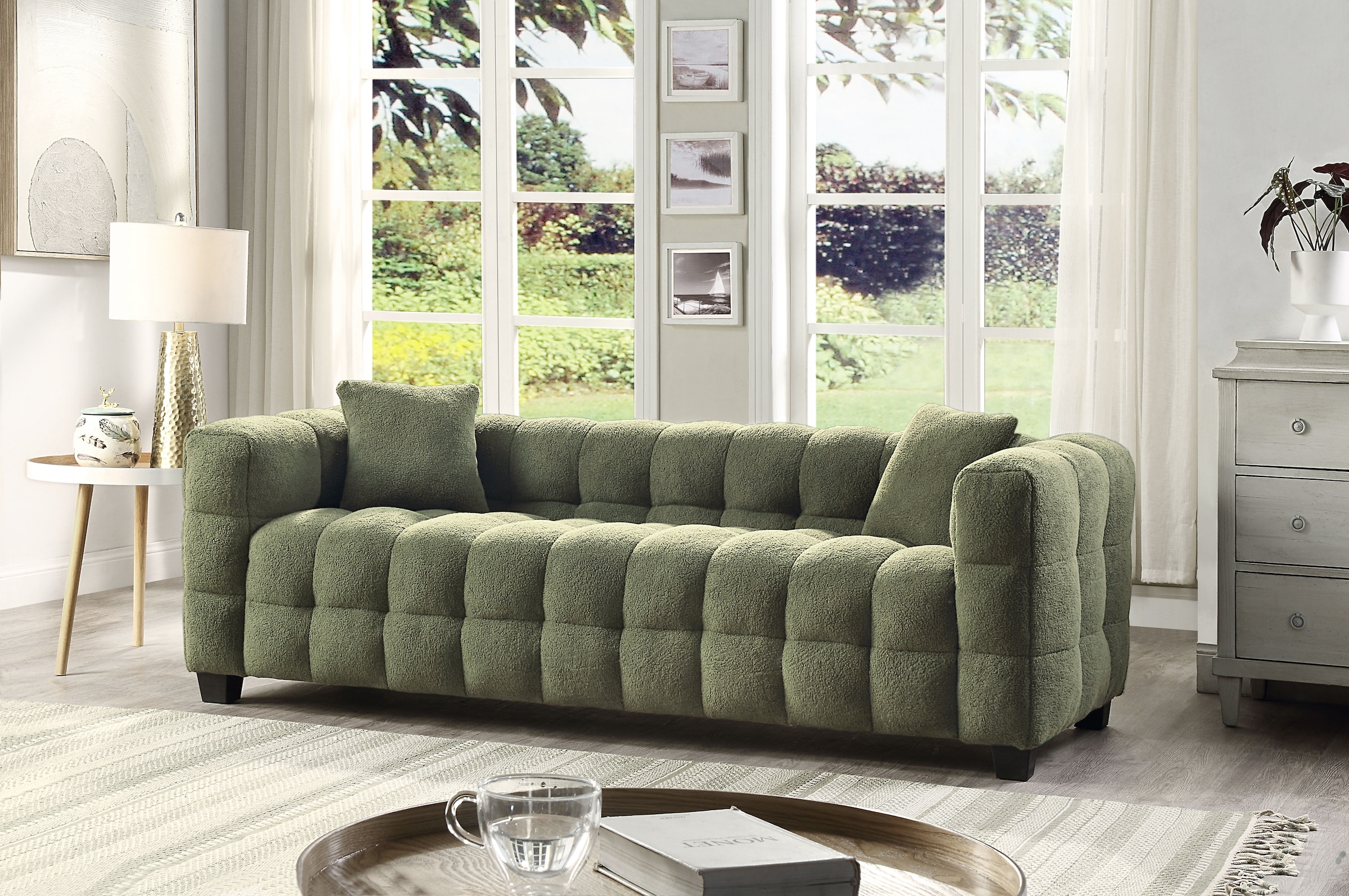 ATLANTIC home collection 3-Sitzer "Stella Design-Sofa mit Steppung, Bubble-Optik, B: 206cm" inkl. 2 Zierkissen und mit modernem Teddy Stoff