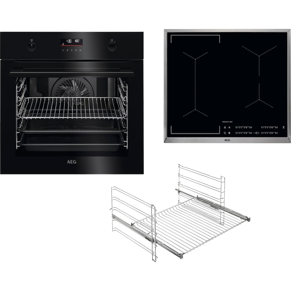 AEG Backofen-Set »TEAMHHBPIB«, BPE535060B 944188762, mit 1-fach-Teleskopauszug, Pyrolyse-Selbstreinigung