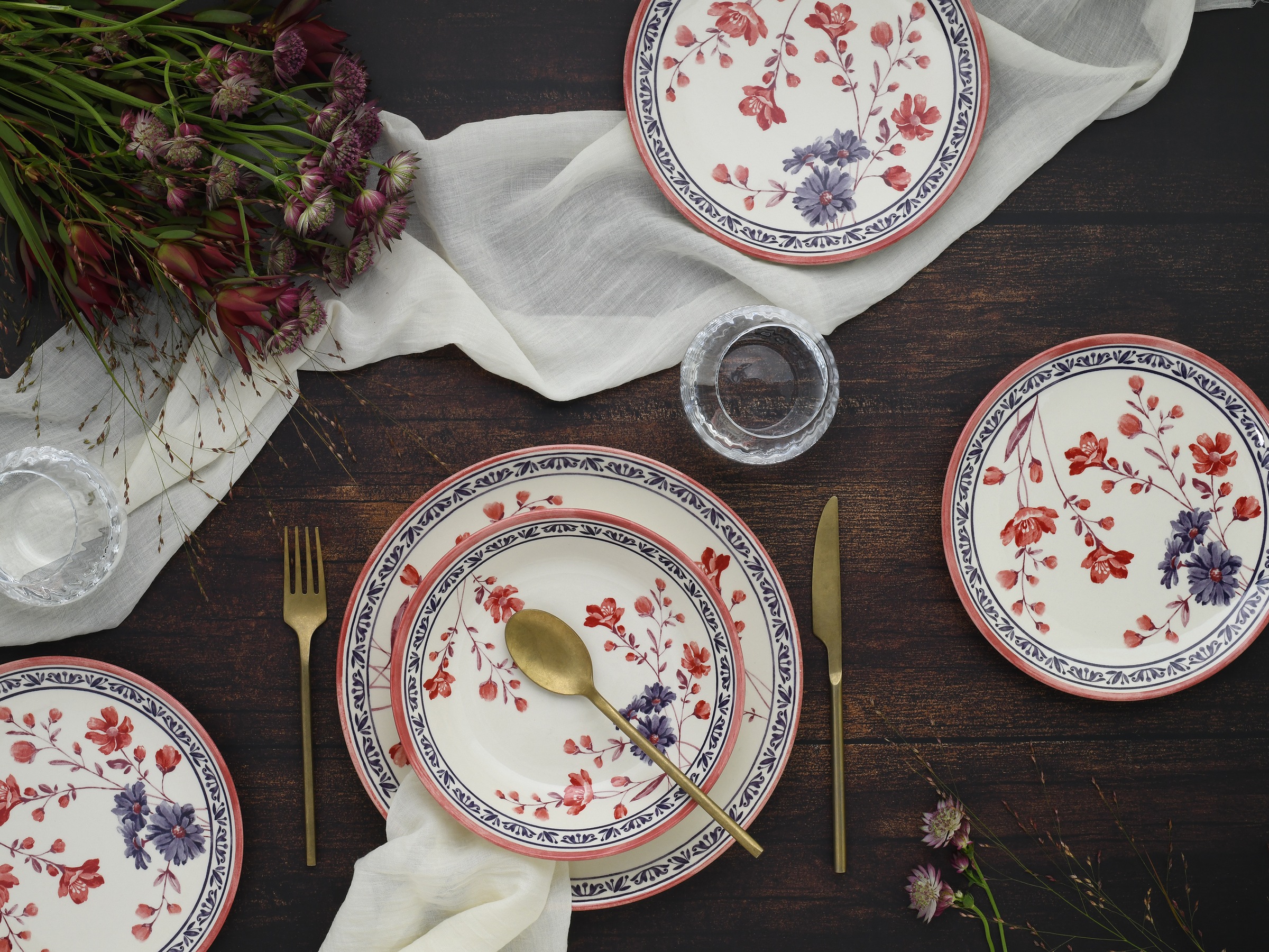 CreaTable Teller-Set »Cottage, Tellerset 18-tlg«, (Set, 18 tlg.), Blumenmotive
