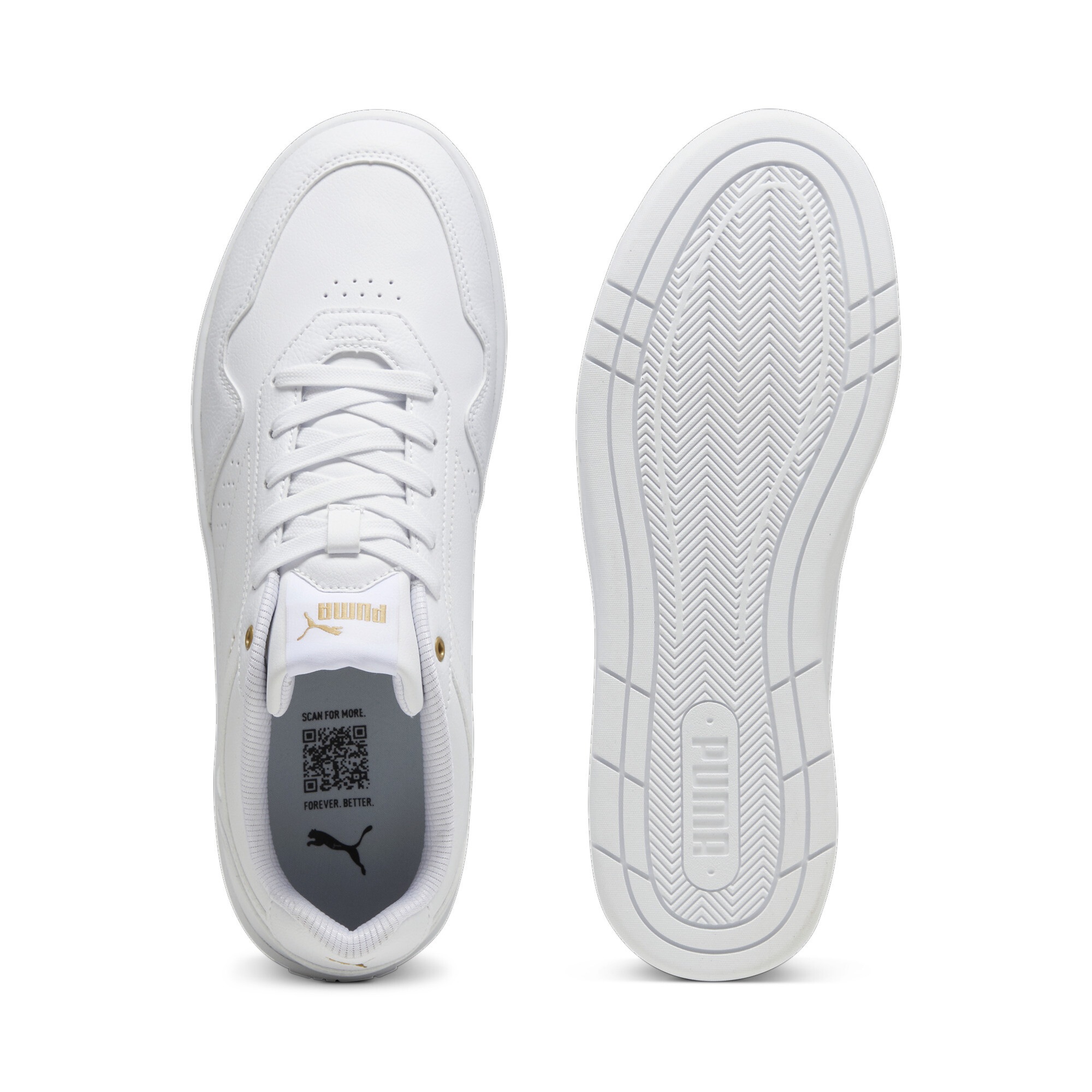 Sneaker PUMA "Court Classic Sneakers Erwachsene", Damen, Gr. 42.5, weiß (weiß gold), Obermaterial: Synthetik; Futter: Textil; Innensohle: Textil; Laufsohle: Gummi, Schuhe Sneaker 6