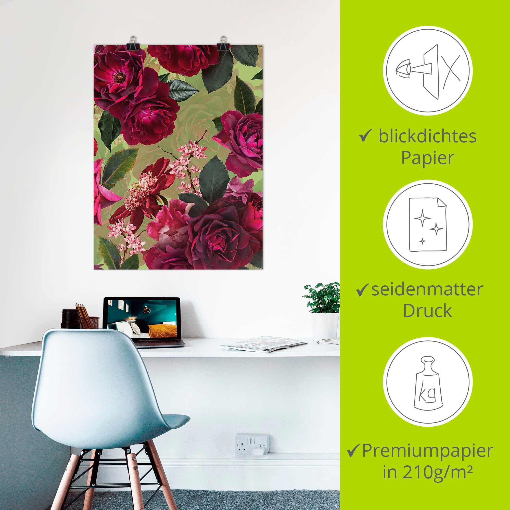 Artland Poster »Dunkle Rosen auf Grün« Blumenbilder 1 Stk. tlg. ohne Rahmen