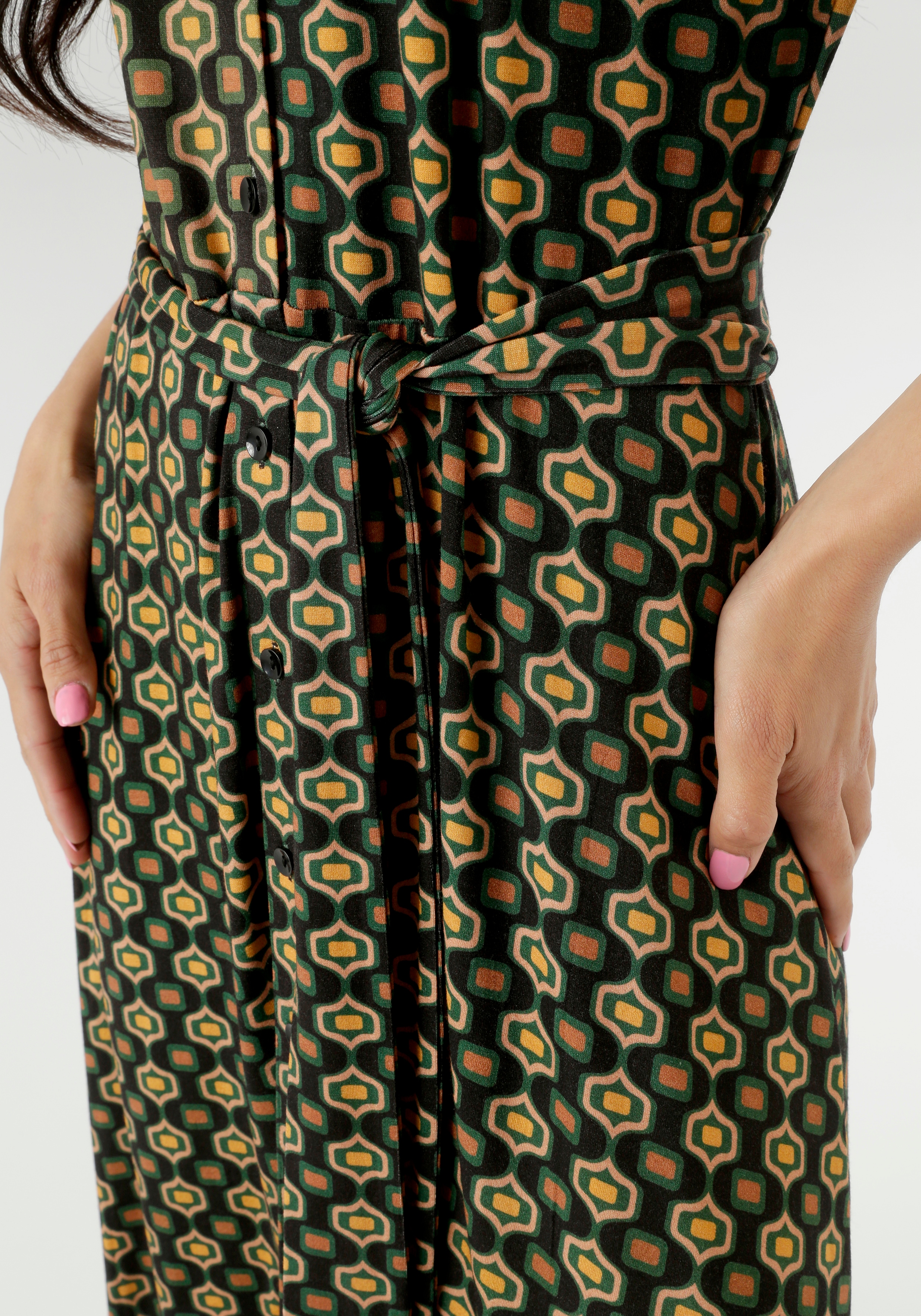 Thumbnail - Aniston SELECTED Jerseykleid mit Retromuster und abnehmbarem Bindeband - NEUE KOLLEKTION