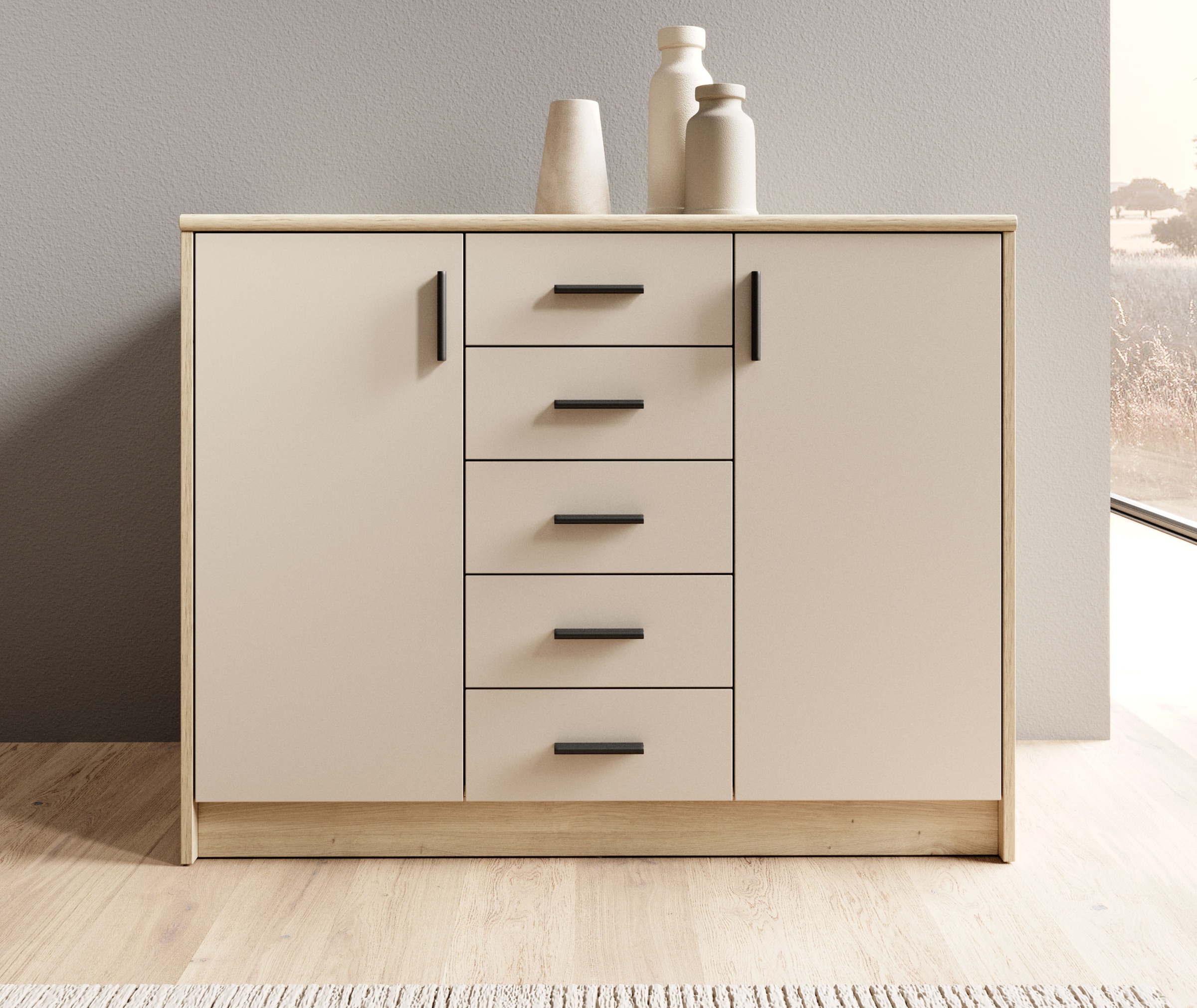 HBZ "Nelly Kommode, BxHxT 109x86x50cm" 1 Stk. tlg. Breite 109cm, Einlegeböden verstellbar, foliert