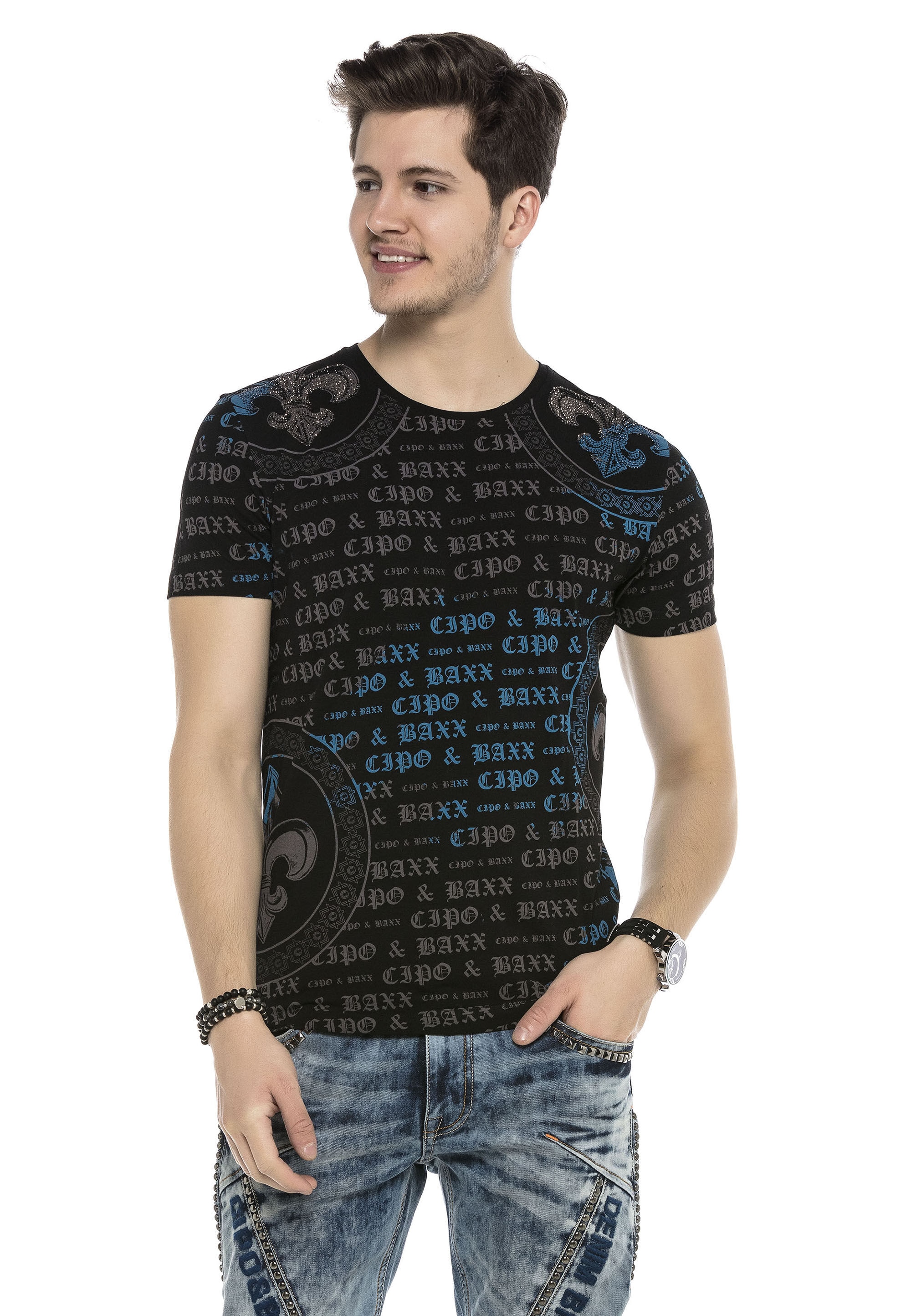 Cipo & Baxx T-Shirt »T-Shirt«, Alloverprint mit Markenschriftzug