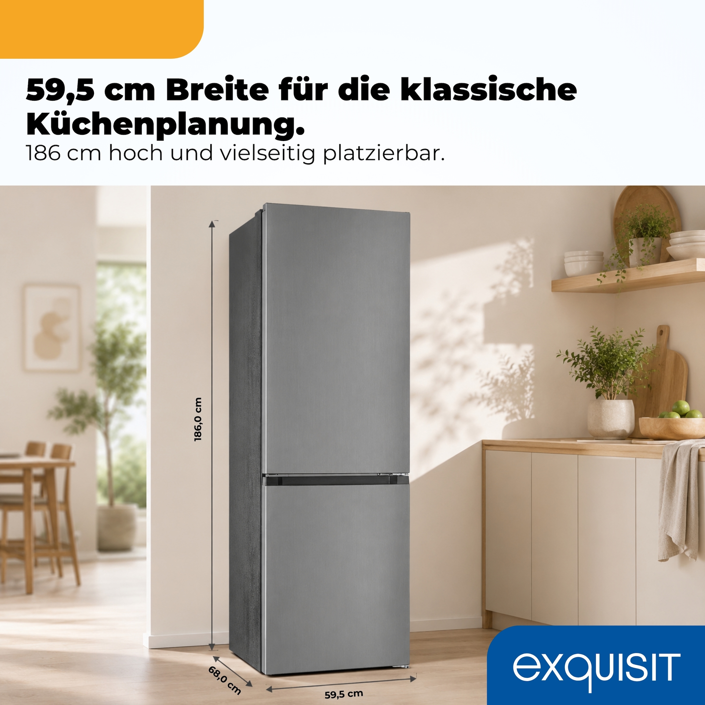 exquisit Kühl-/Gefrierkombination »KGC340-115-NF-040C inoxlook« 186 cm hoch 59,5 cm breit NBoFrost Technologie für dauerhaft eisfrei ohne Abtauen