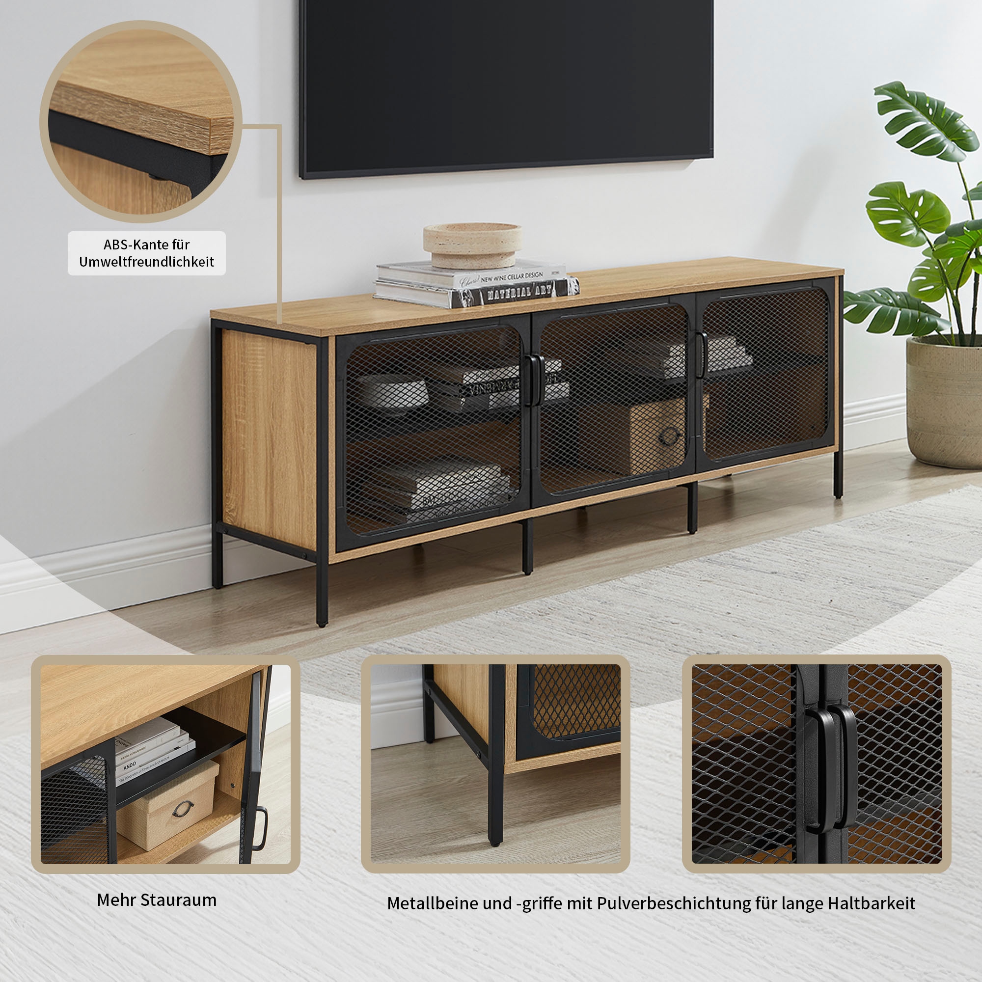 OTTO home TV-Board »Amance«, mit ABS-Kanten und pulverbeschichteten Metallbeinen, Breite 150 cm