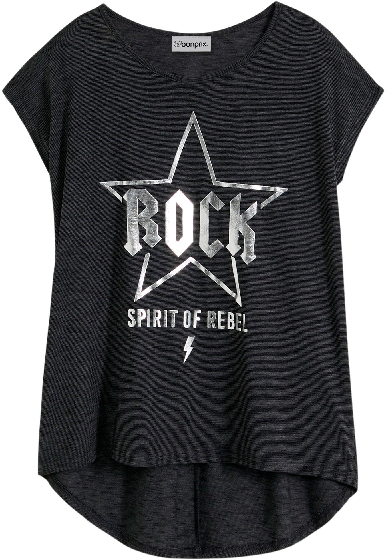 bonprix Longshirt schmale Passform, Kurzarm-Design, mit Print, aus Viskose-Mix