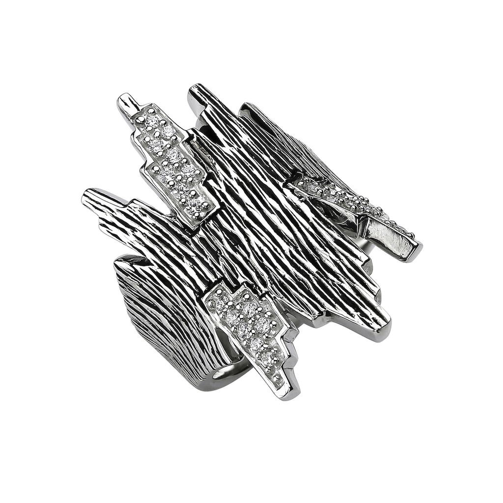 JOBO Fingerring 925 Silber geschwärzt mit 24 Zirkonia | Silberringe