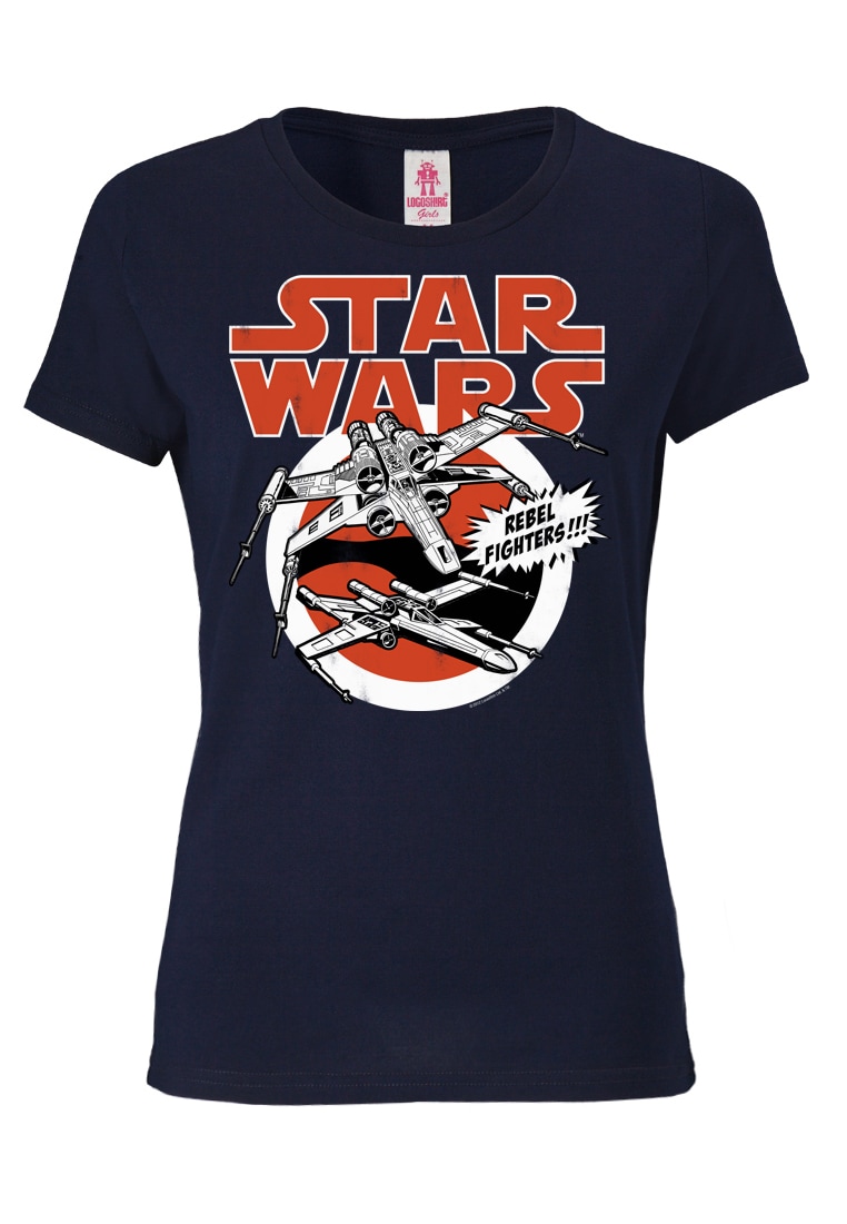 LOGOSHIRT T-Shirt »X-Wings - Krieg der Sterne - Star Wars«, mit auffälligem Retro-Frontprint