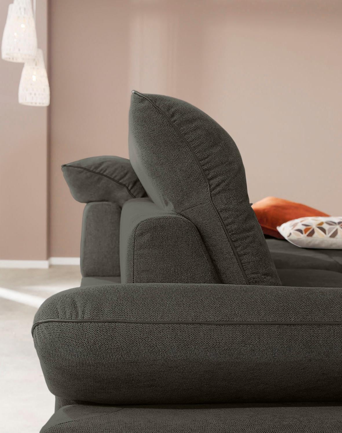 W.SCHILLIG Ecksofa »enjoy&MORE, Designsofa, elegant und bequem, L-Form«, Sitztiefenverstellung, Füße schwarz pulverbeschichtet, Breite 294 cm