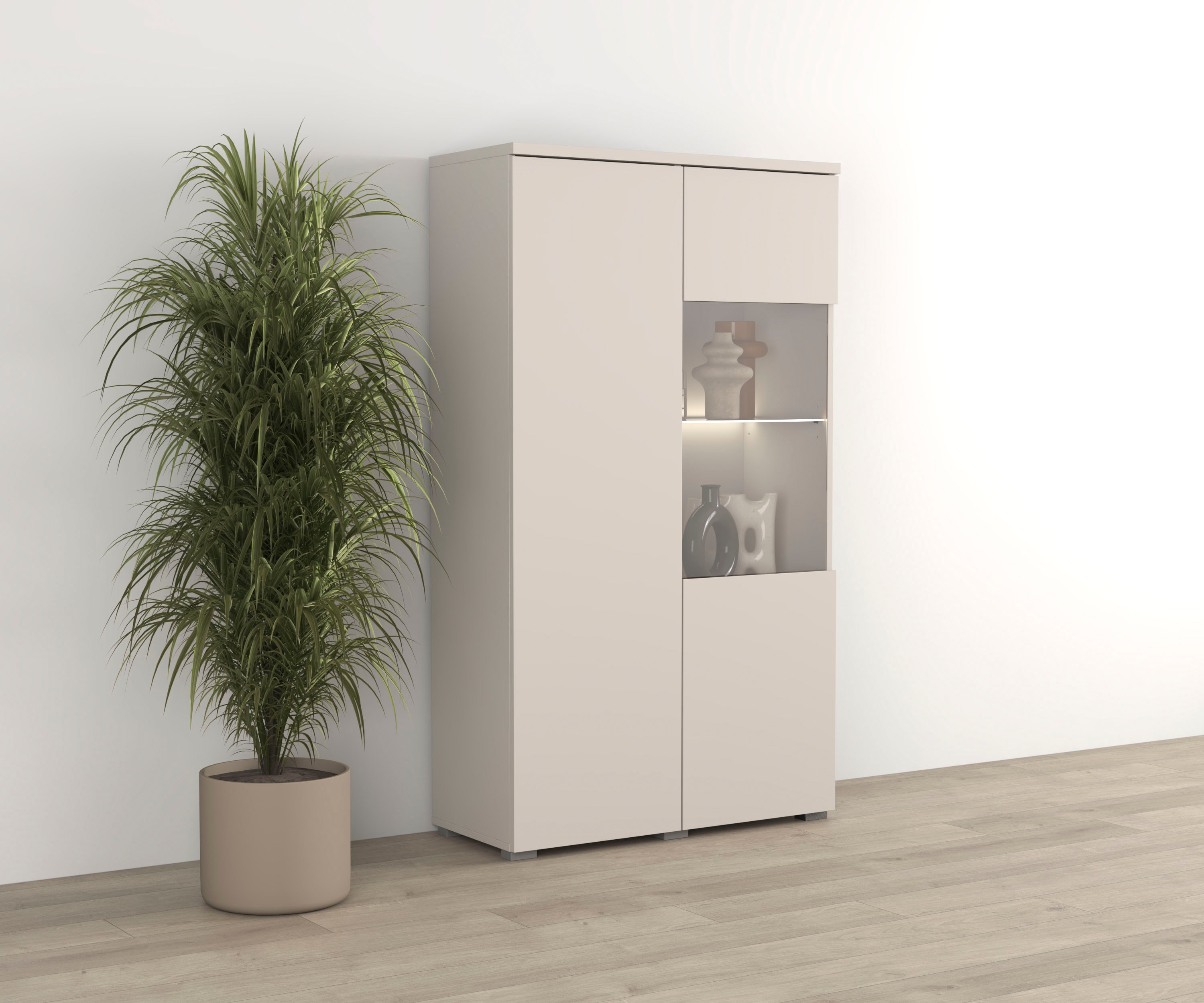 OTTO home Vitrine "Modo, Breite 80 cm, moderner griffloser Vitrineschrank" Vitrine mit viel Stauraum, Einlegeböden verstellbar, Glastür