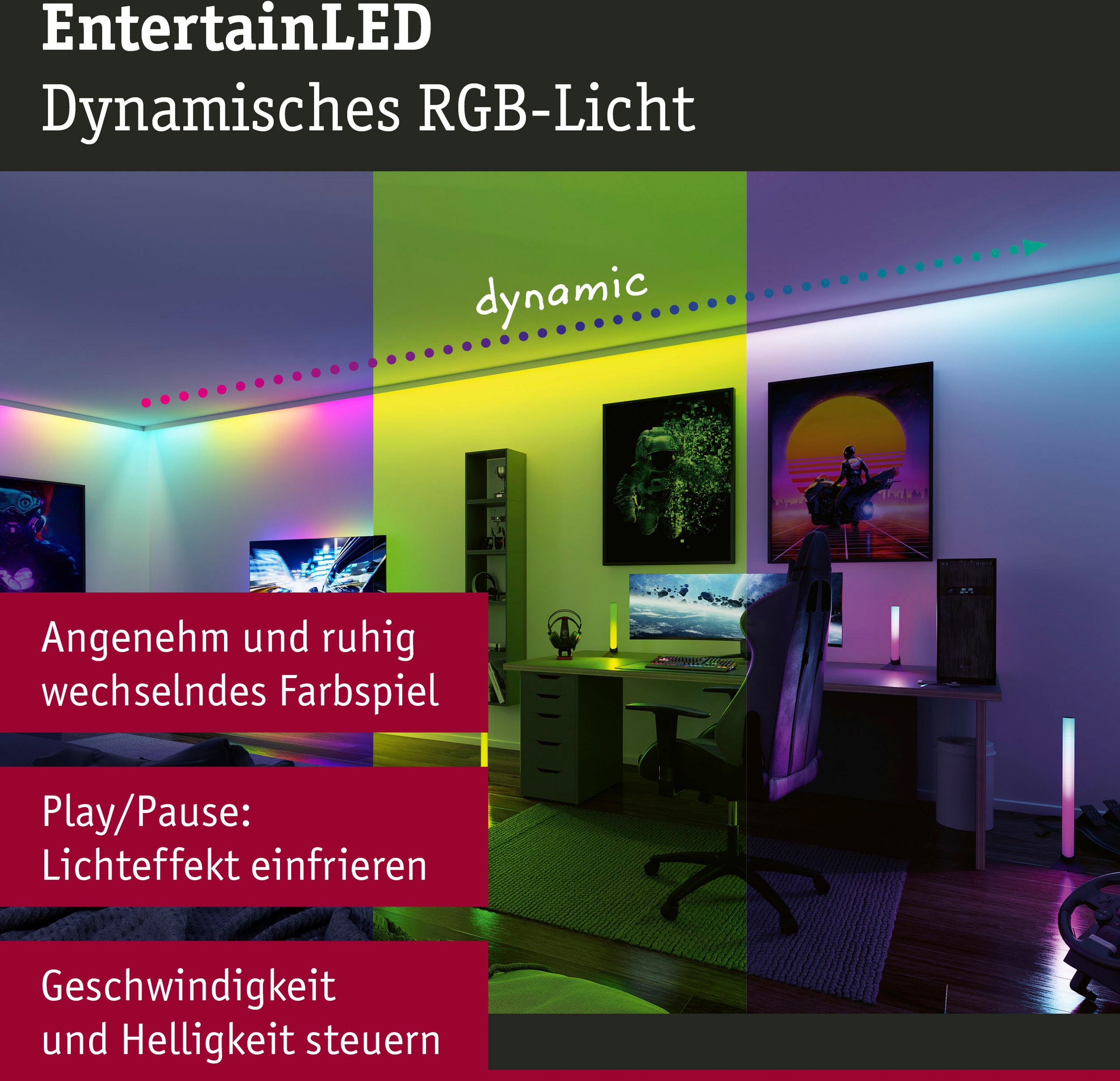 Paulmann LED-Streifen »Dynamic Rainbow RGB 3m 5W 60LEDs/m 10VA«, 1 St.-flammig