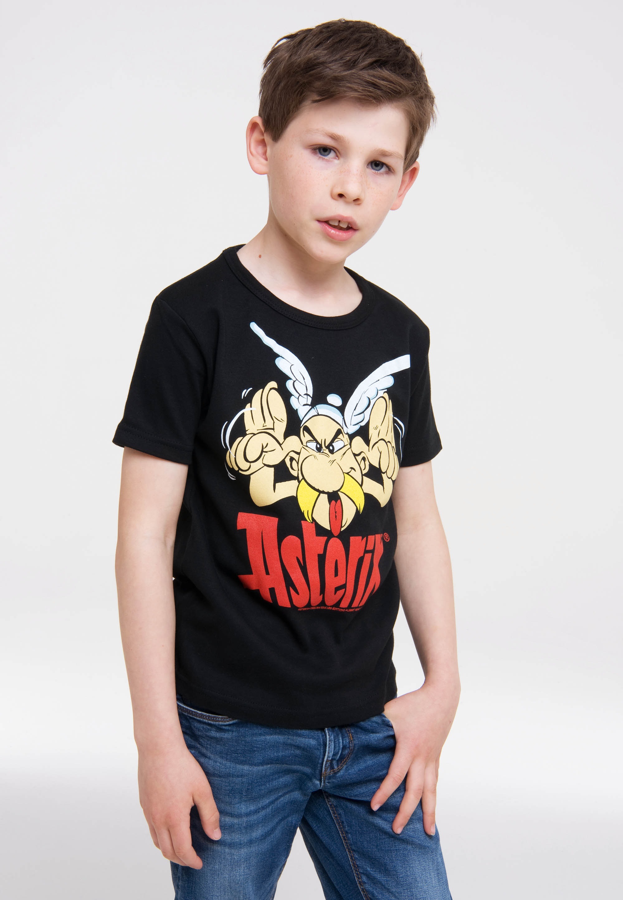 mit - BAUR »Asterix T-Shirt kaufen Grimasse«, LOGOSHIRT Asterix-Frontprint |