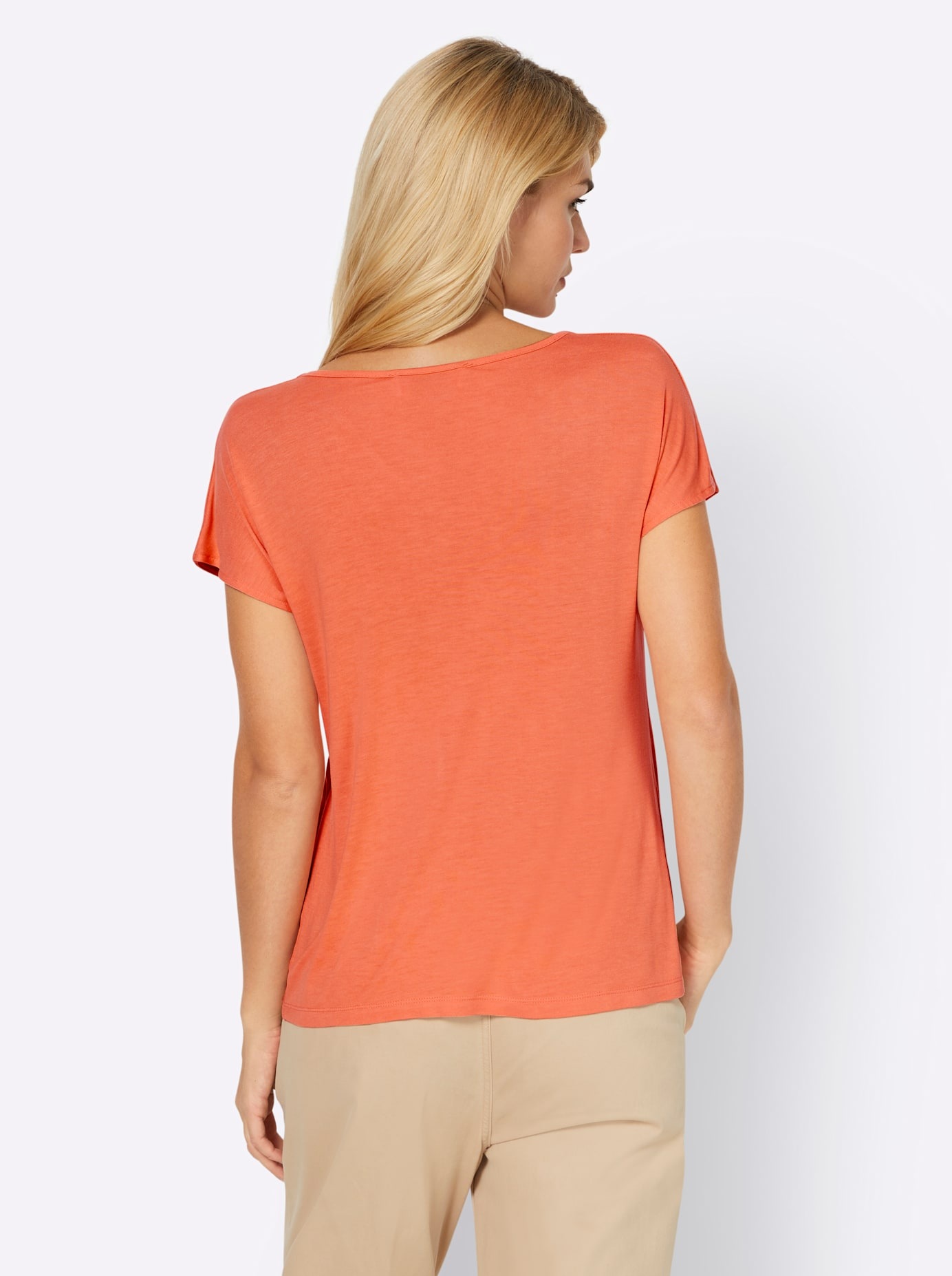 Kurzarmshirt HEINE "Shirt", Damen, Gr. 40, orange (mandarine), 100% Viskose, unifarben, V-Ausschnitt, Shirts 2