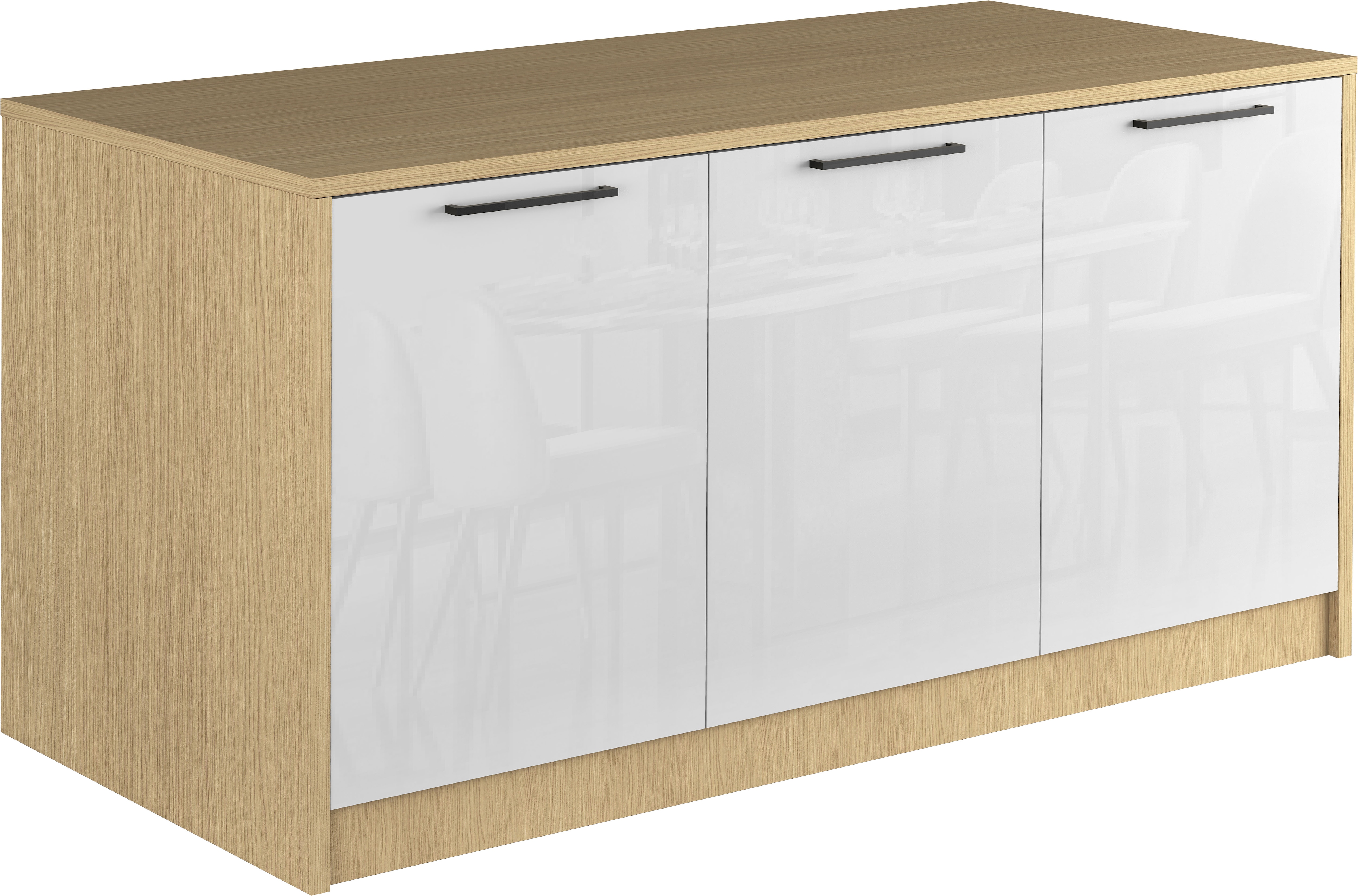 KOCHSTATION Kücheninsel "KS-Luna" Breite 170 cm, 3 Türen, 6 Innenfächer, 3 Essplätze, gedämpfte Türen