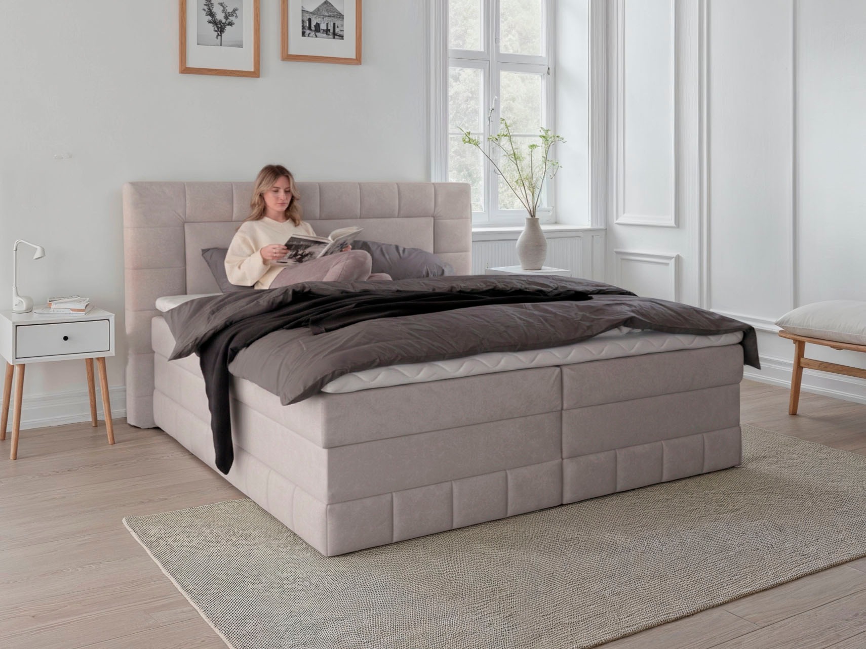 OTTO home Boxbett "PHILIPPA, Polsterbett mit Bettkasten, mit Taschenfederkernmatratze H3" mit Kaltschaum-Topper, Microfaser-Bezug, wahlweise mit LED-Beleuchtung