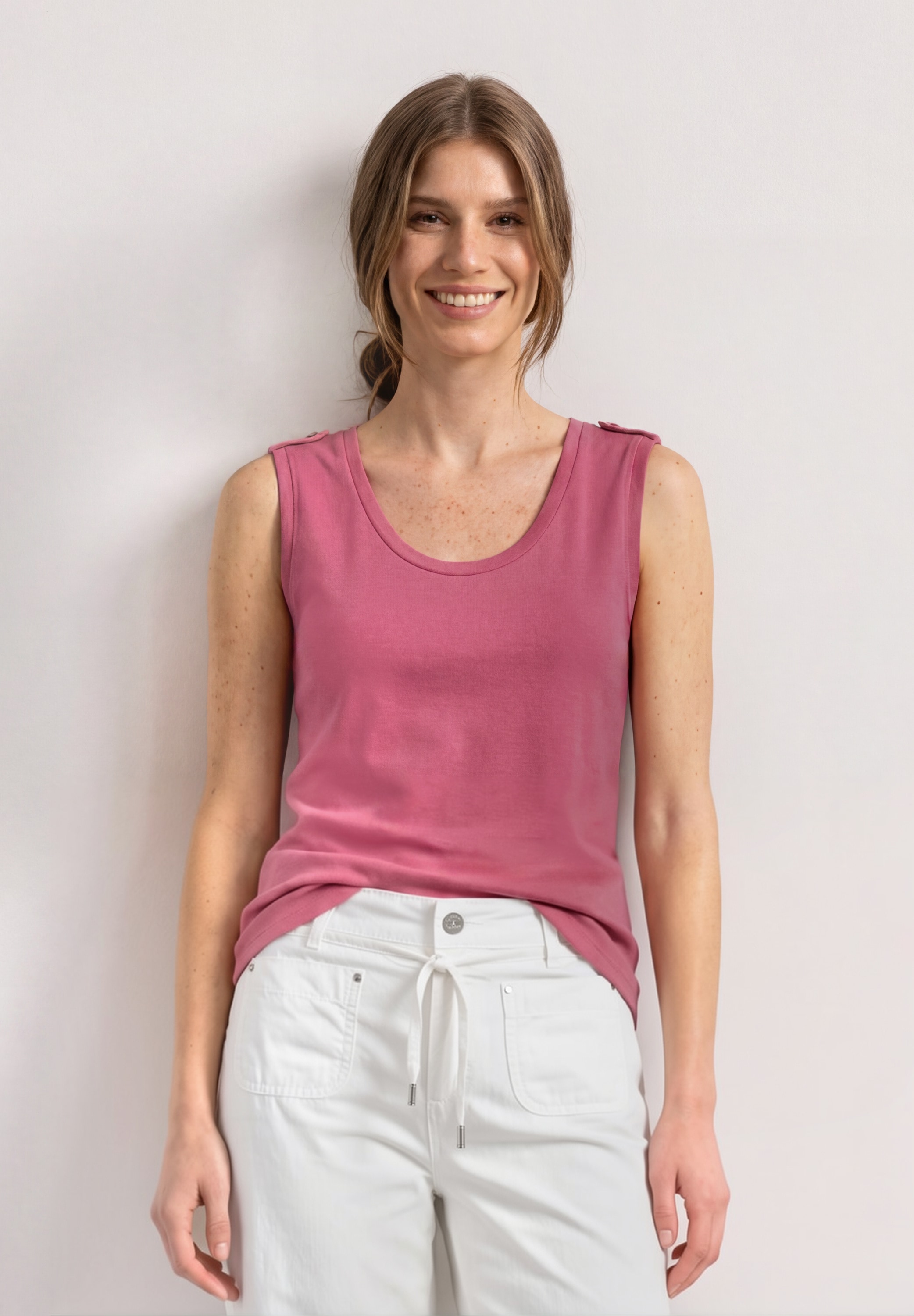 STREET ONE Shirttop Sommertop mit V-Neck und Knopfdetail