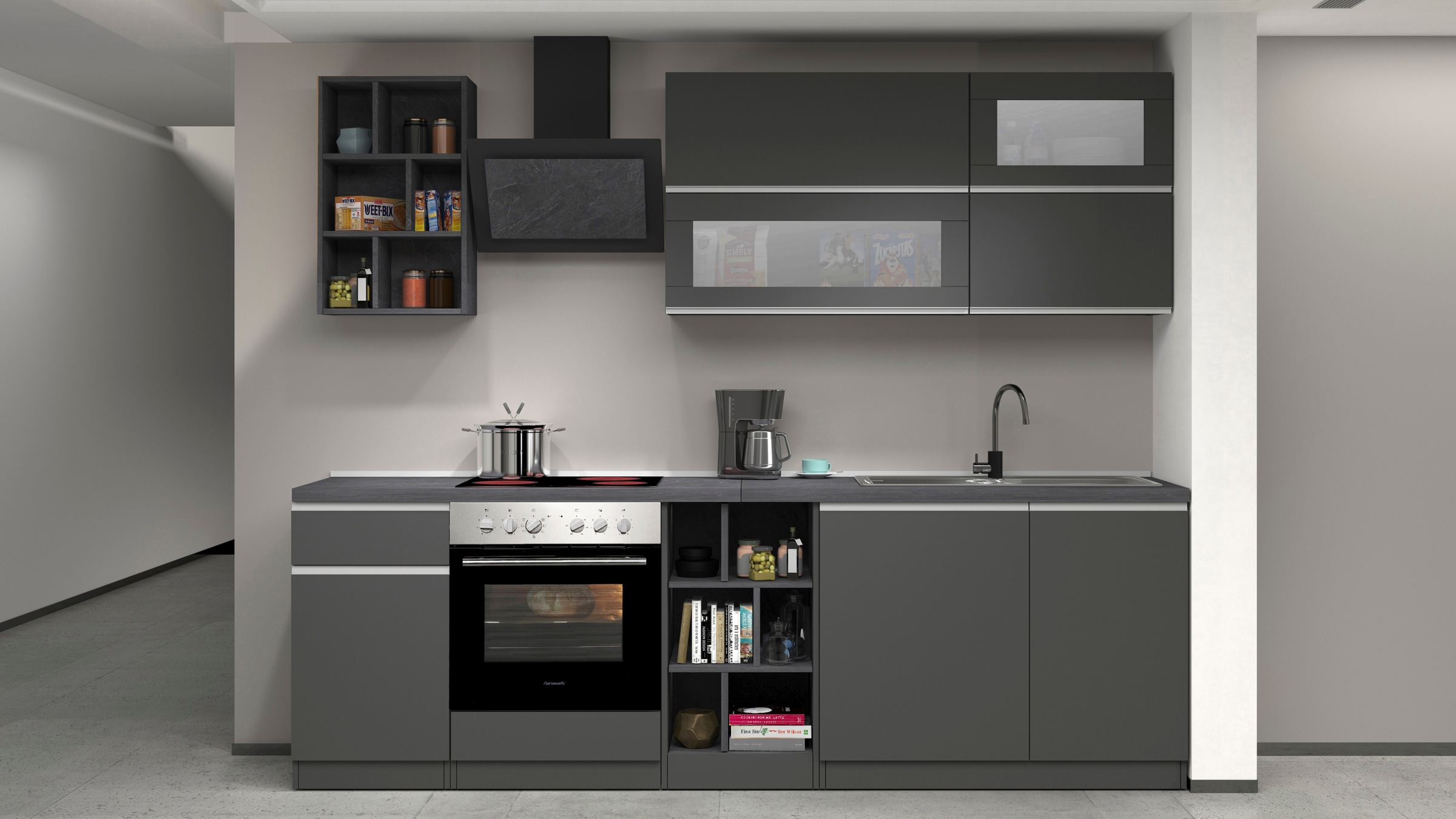 KOCHSTATION Küchenzeile »KS-Sole«, Breite 256 cm, Hängeregal, Geschirrabtropfschrank, ohne E-Geräte
