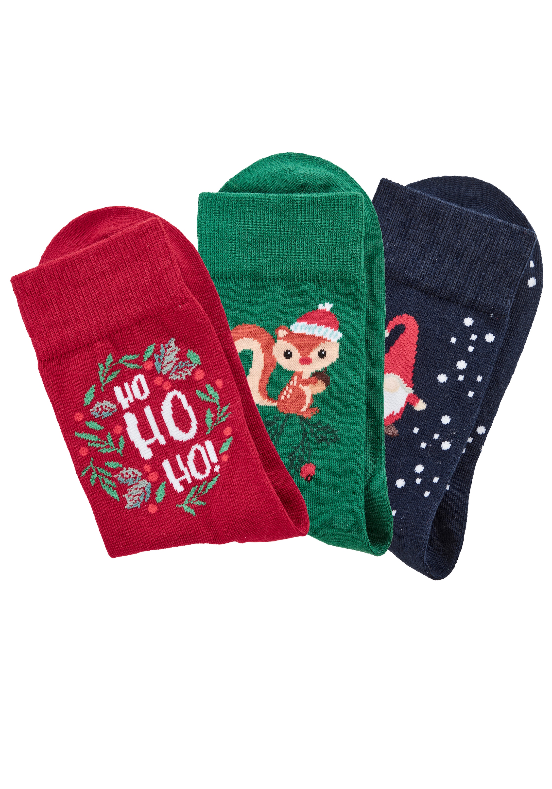 H.I.S Freizeitsocken »Damen Weihnachtssocken« Packung, 3 Paar tlg. mit lustigen Motiven