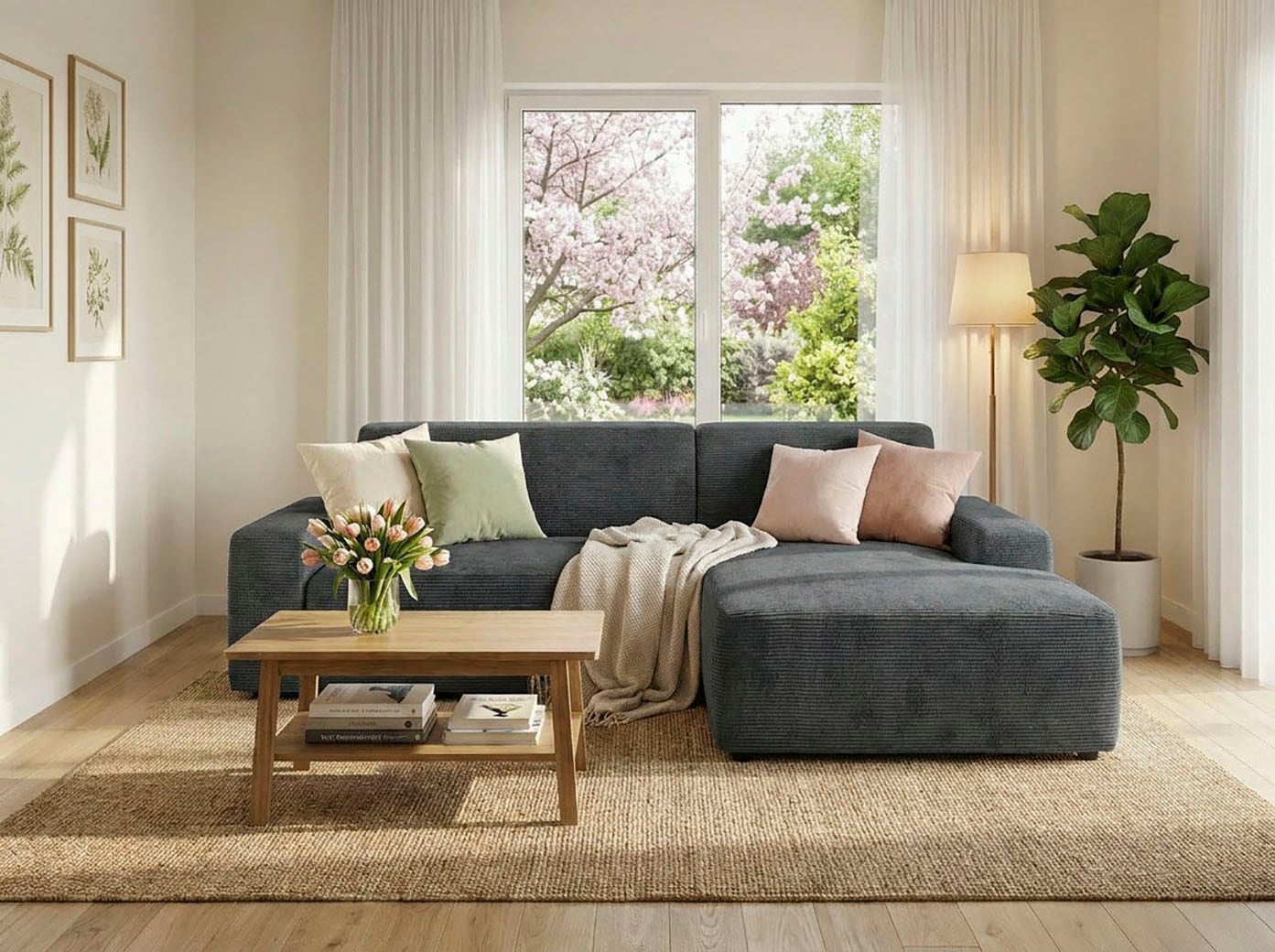 TRENDMANUFAKTUR Ecksofa "Wien, wahlweise mit Sitzvorschub und Bettkasten, Breite 246 cm" L-Form, in trendigem Cordstoff
