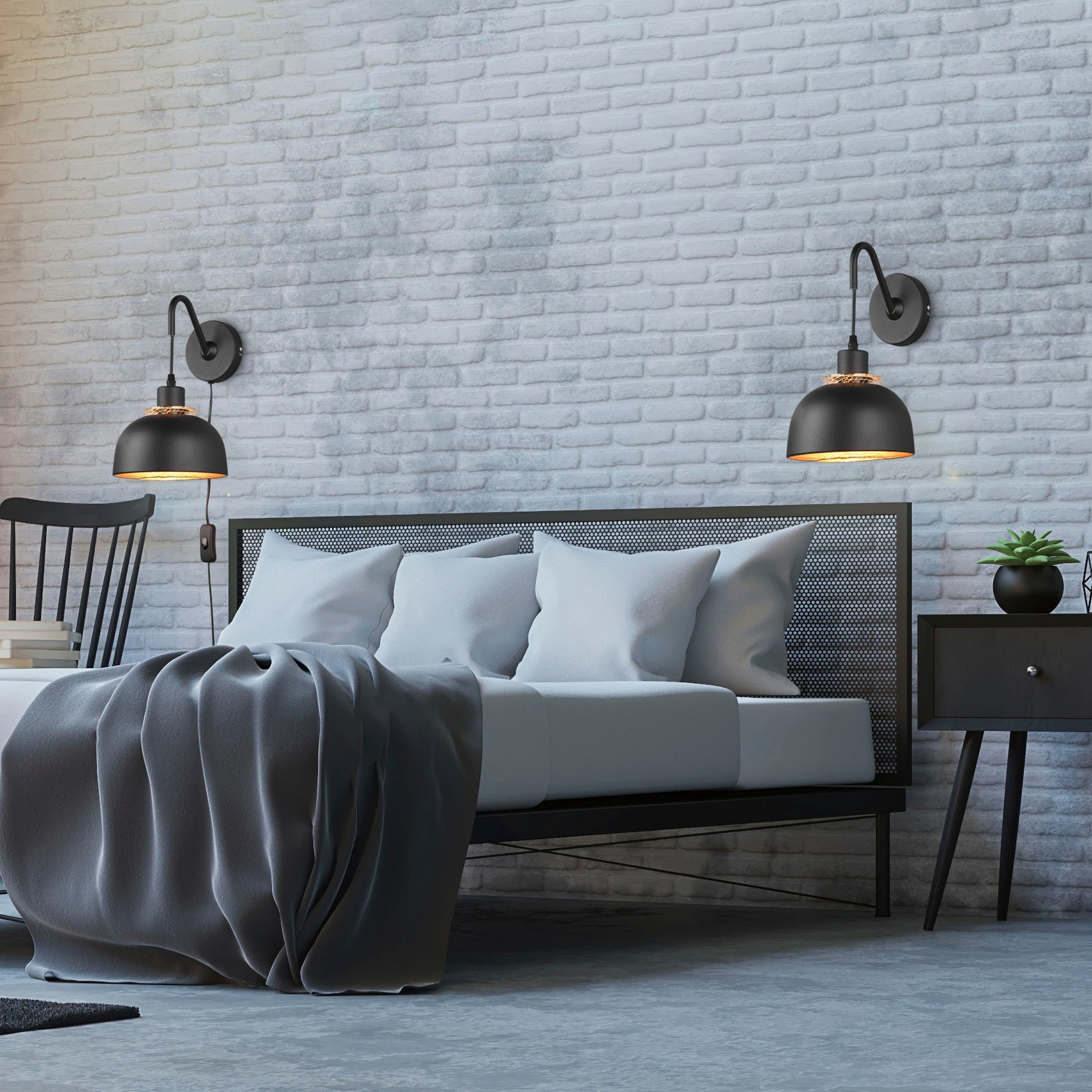 REALITY Leuchten Wandleuchte »Punch«, 1 flammig, Leuchtmittel E27 | ohne Leuchtmittel, Industrie-Look mit Doppelschirm schwarz-gold, exkl 1xE27 max 40W