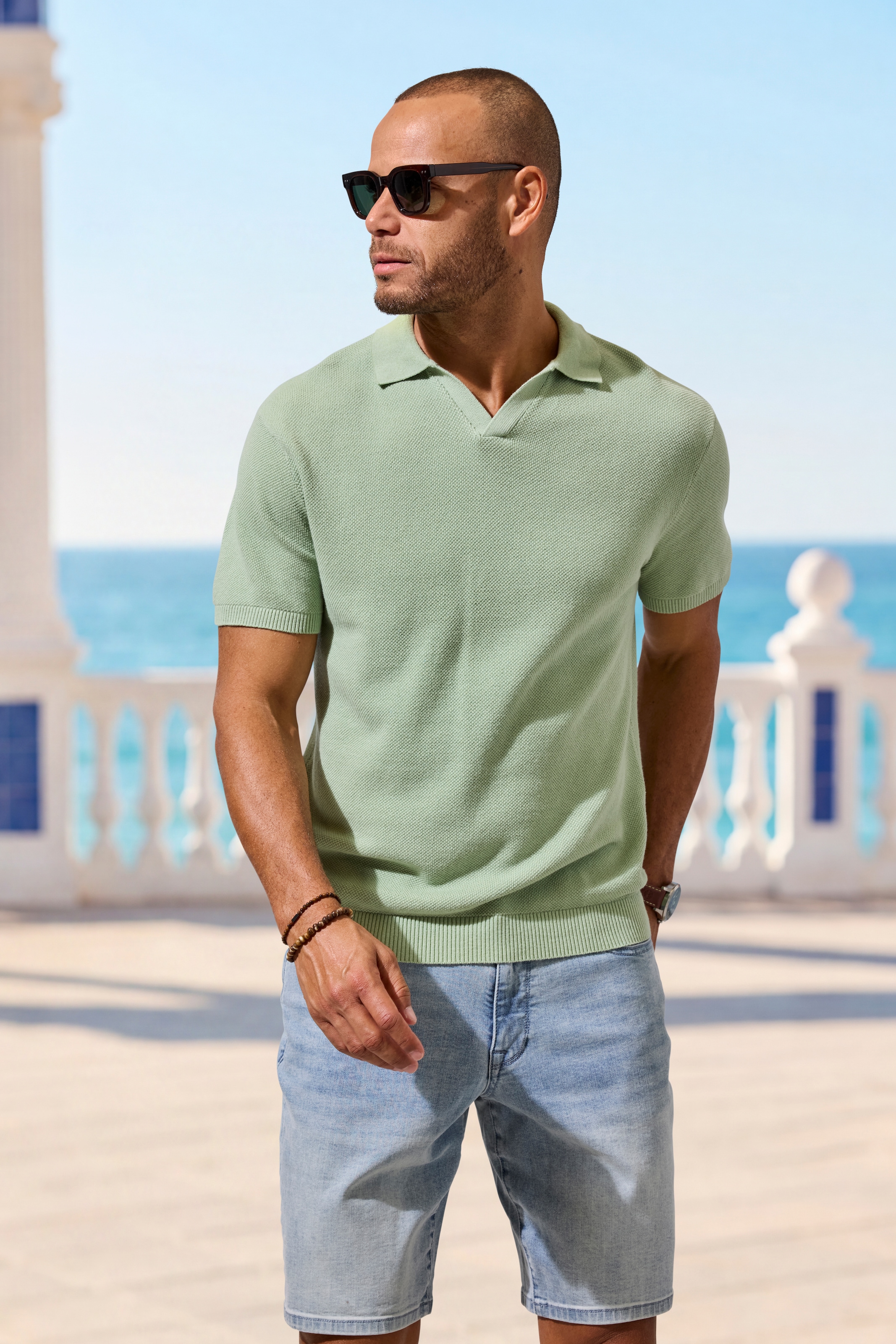 H.I.S Poloshirt "- Strick Poloshirt, Regular fit" Strukturstrick, Polokragen mit kleiner V-Öffnung