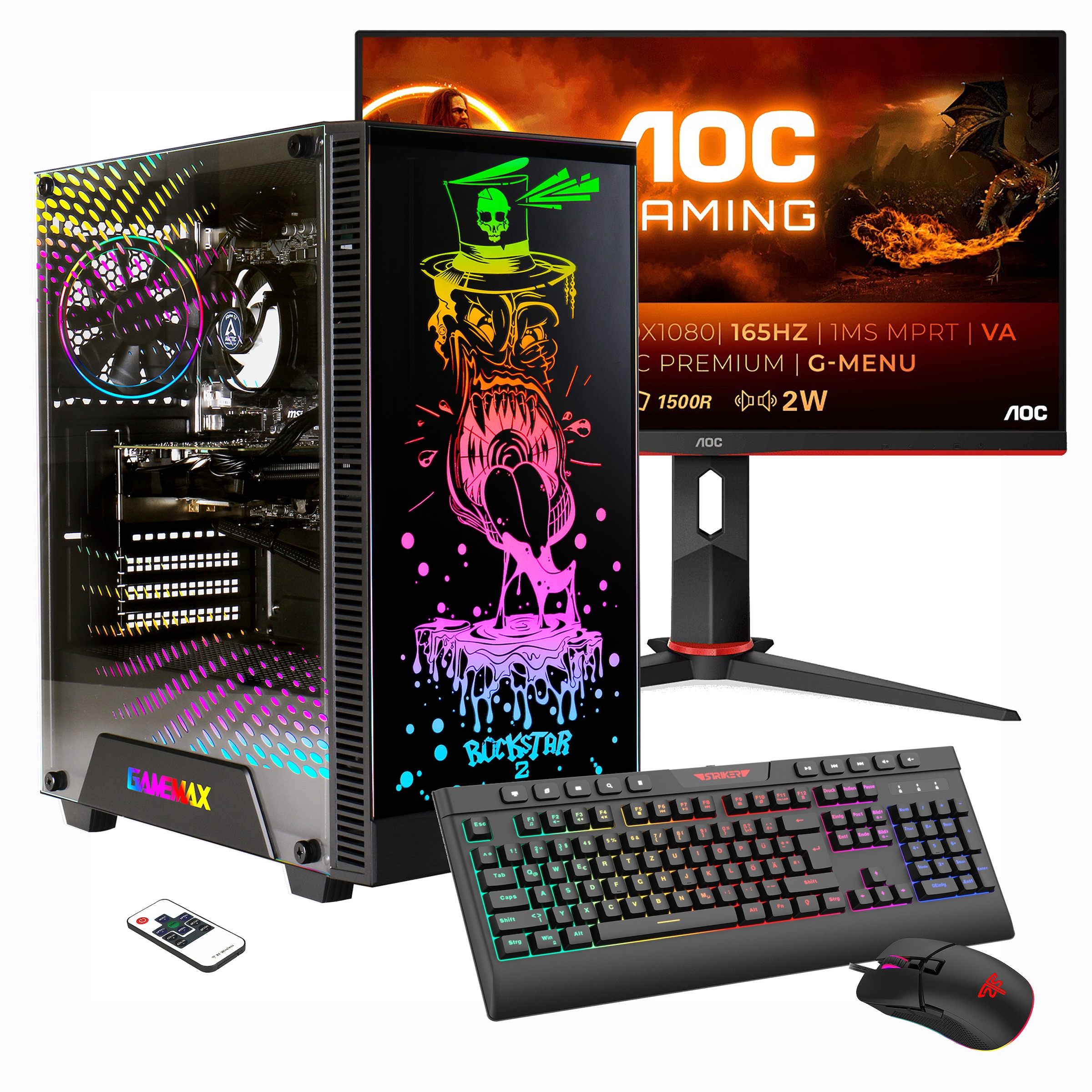 Hyrican Gaming-PC-Komplettsystem »Rockstar SET02451«, (RTX 4060Ti (16GB), PCIe SSD Gen4), DDR5, Windows 11, inklusive 24" Curved Monitor AOC C24G2AE/BK