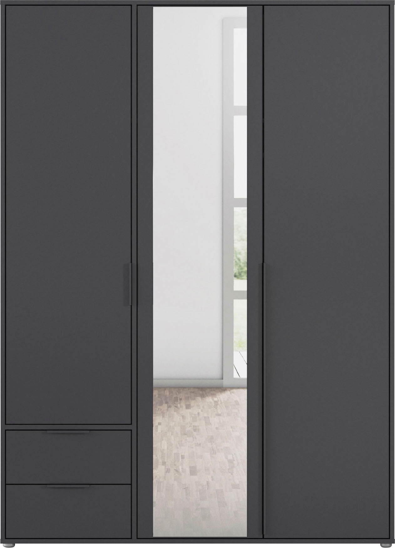 rauch Drehtürenschrank »Kleiderschrank Schrank Garderobe Wäscheschrank NAGATA mit Spiegel«, (in 3 verschiedenen Ausstattungen BASIC/CLASSIC/PREMIUM), und Schubladen sowie Stangengriffen TOPSELLER MADE IN GERMANY