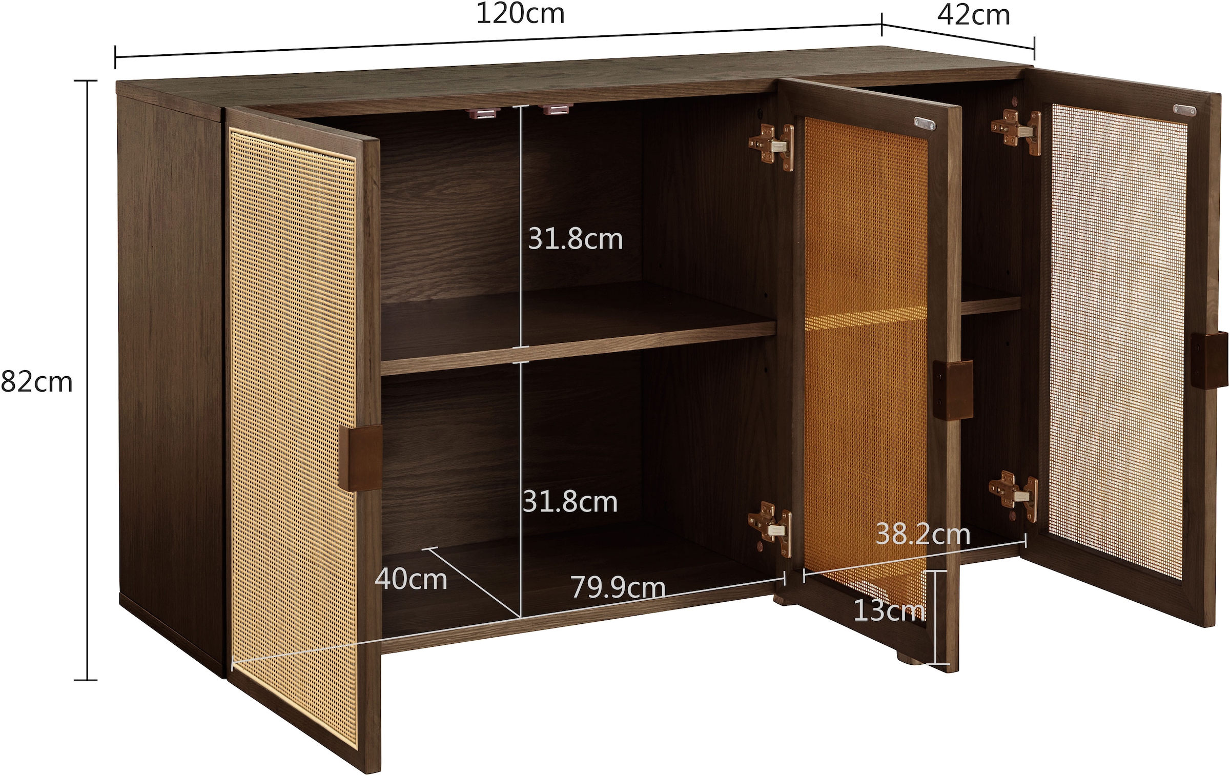 LeGer Home by Lena Gercke Sideboard »Lina« Mit Rattan Einsatz, 4 Innenfächer, teilmassiv