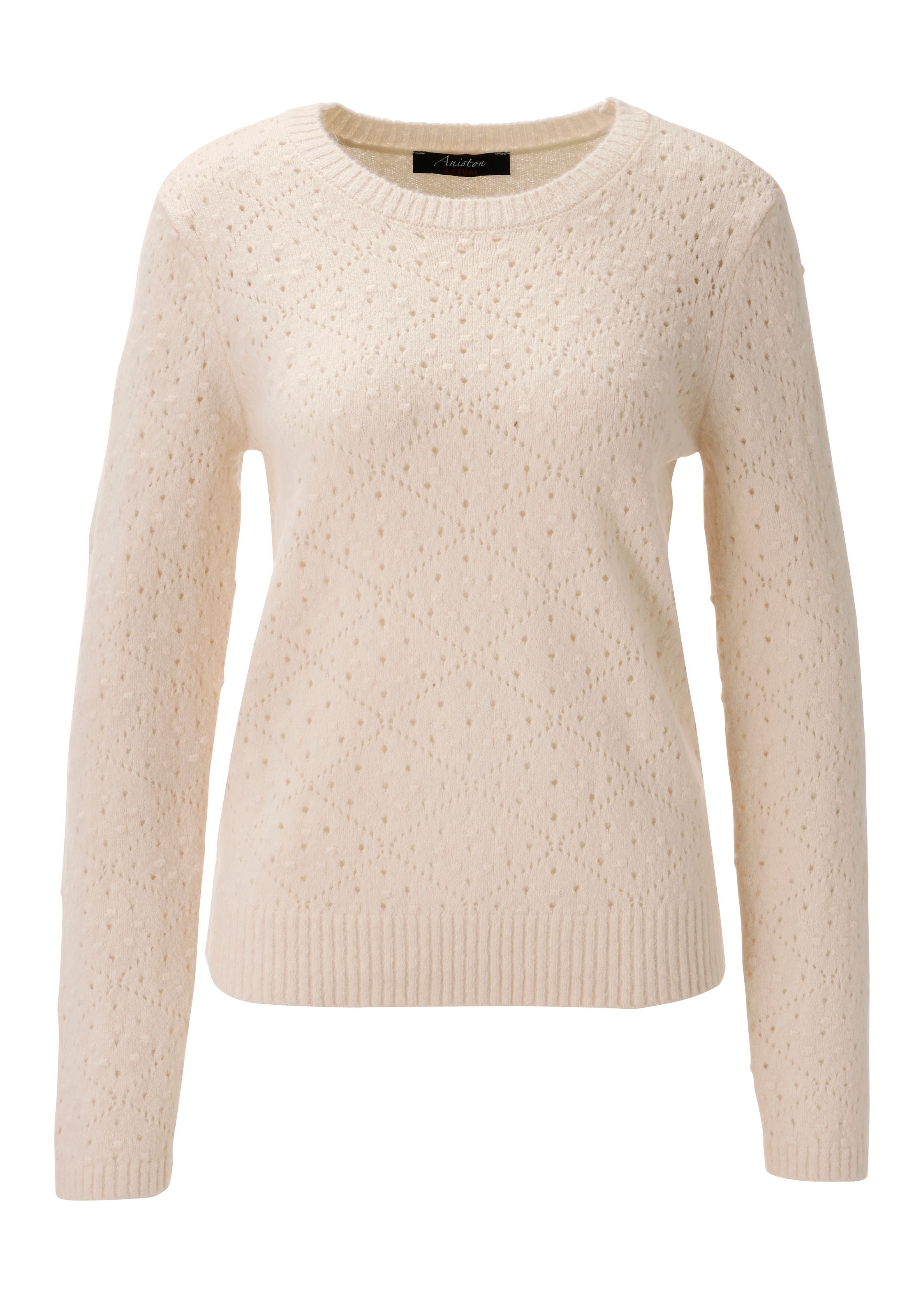 Aniston CASUAL Strickpullover im Ajour-Muster und kleinen, eingestrickten Quadraten- NEUE KOLLEKTION