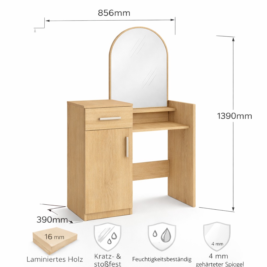 OTTO home Schminktisch »Trympo 1, Kosmetiktisch, Frisiertisch, Schminkkommode, Toilettentisch« Schminktisch mit Spiegel und Stauraum (1 Schublade, 1 Tür)